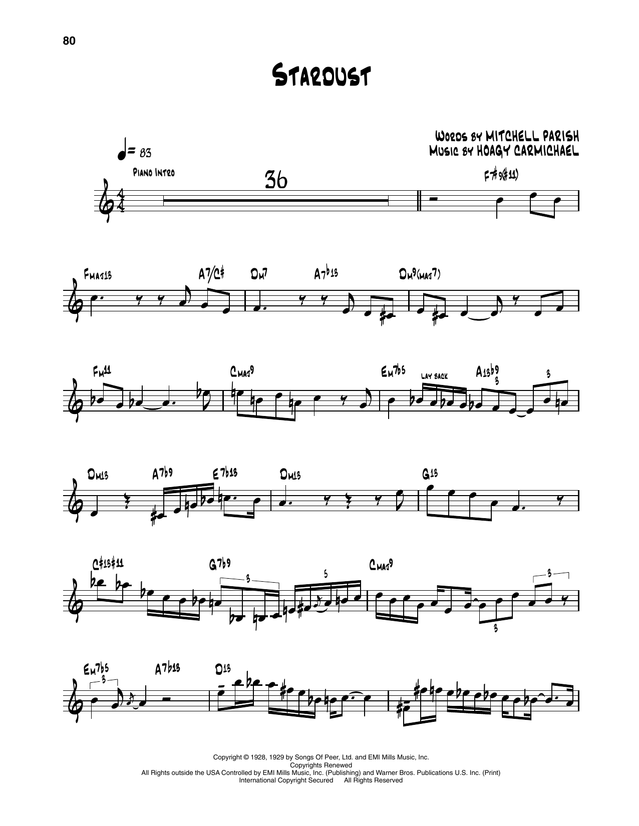 Dizzy Gillespie Stardust sheet music notes and chords arranged for Trumpet Transcription