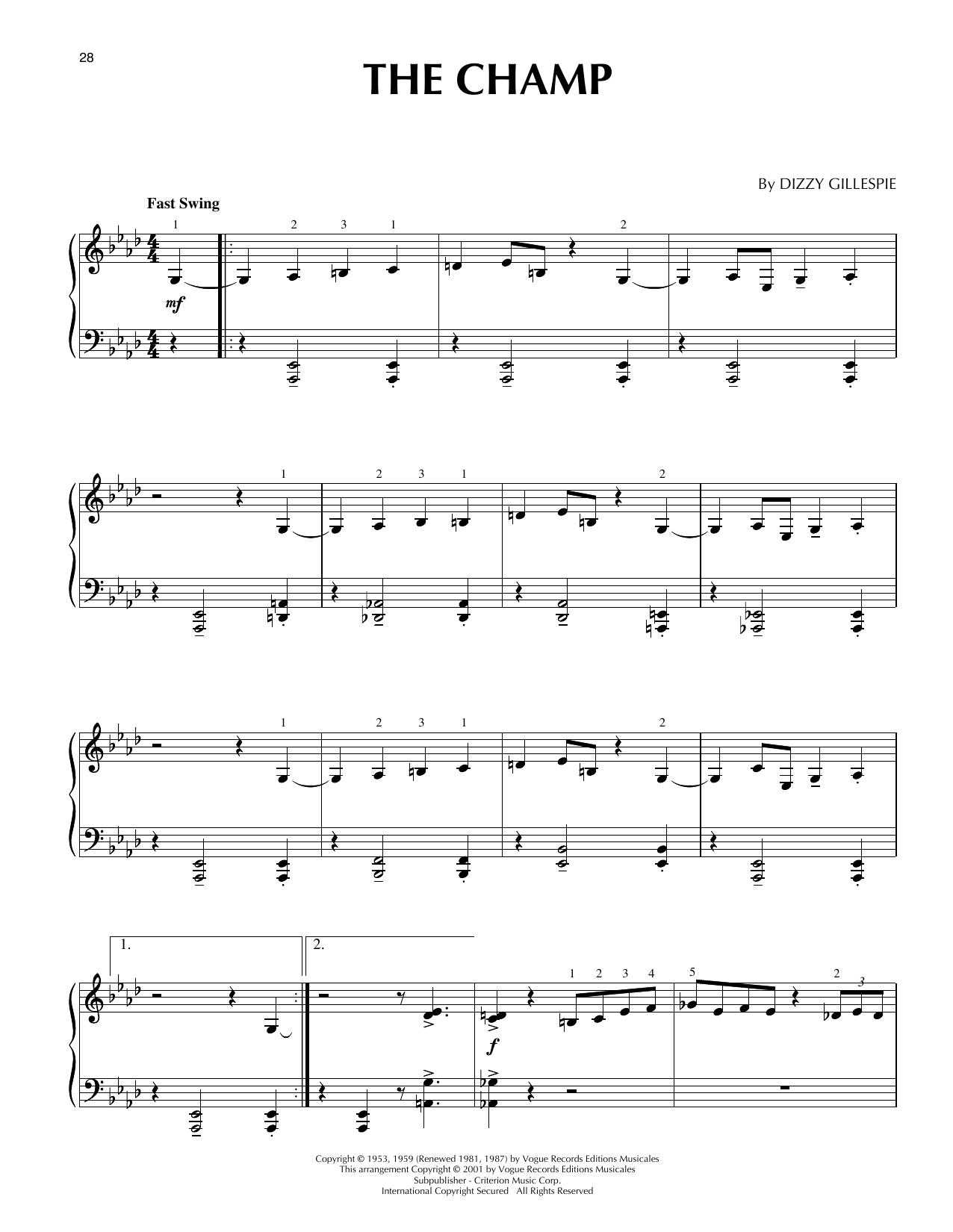Dizzy Gillespie The Champ (arr. Brent Edstrom) sheet music notes and chords arranged for Piano Solo