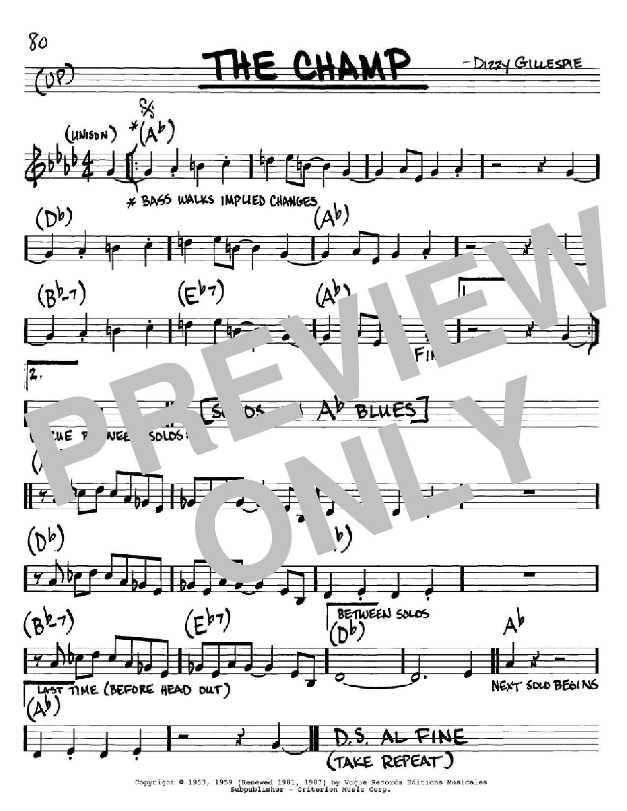 Dizzy Gillespie The Champ sheet music notes and chords arranged for Real Book – Melody & Chords – C Instruments