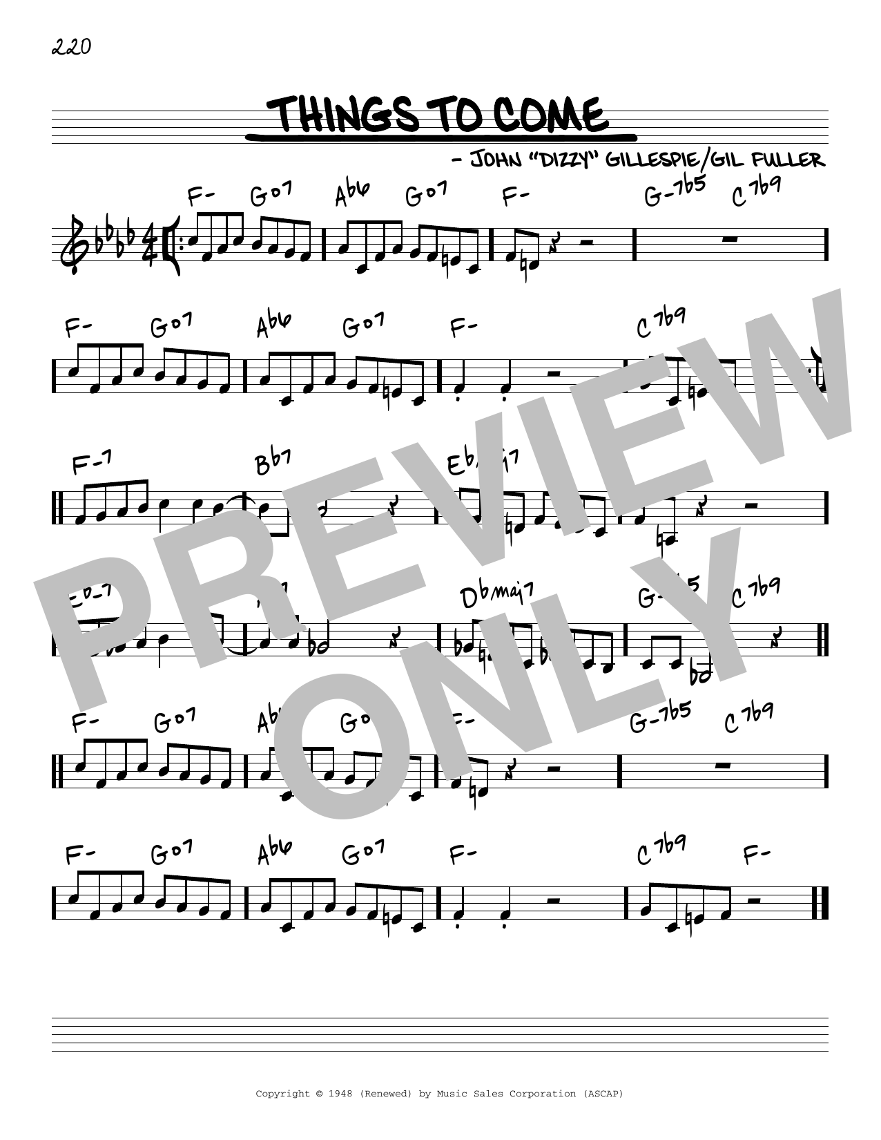 Dizzy Gillespie Things To Come sheet music notes and chords arranged for Real Book – Melody & Chords – C Instruments