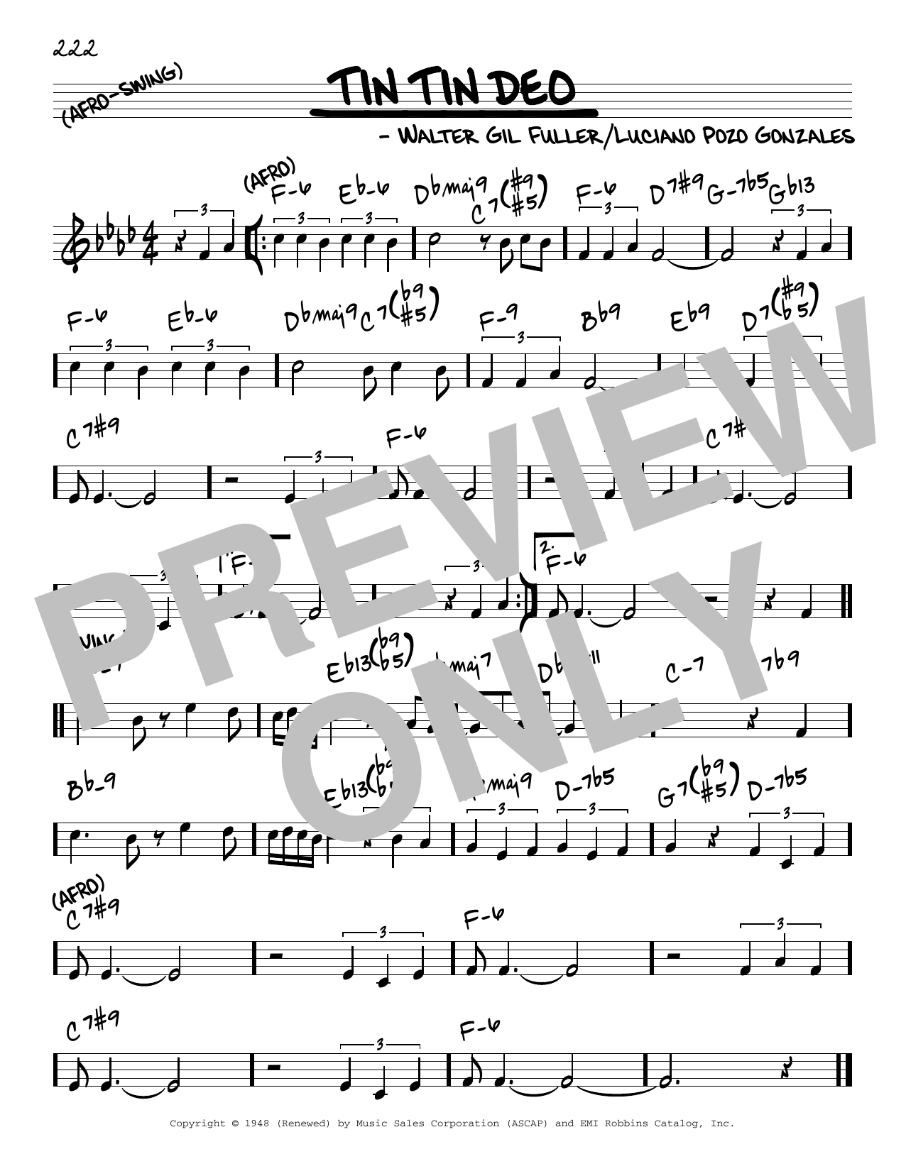 Dizzy Gillespie Tin Tin Deo sheet music notes and chords arranged for Real Book – Melody & Chords