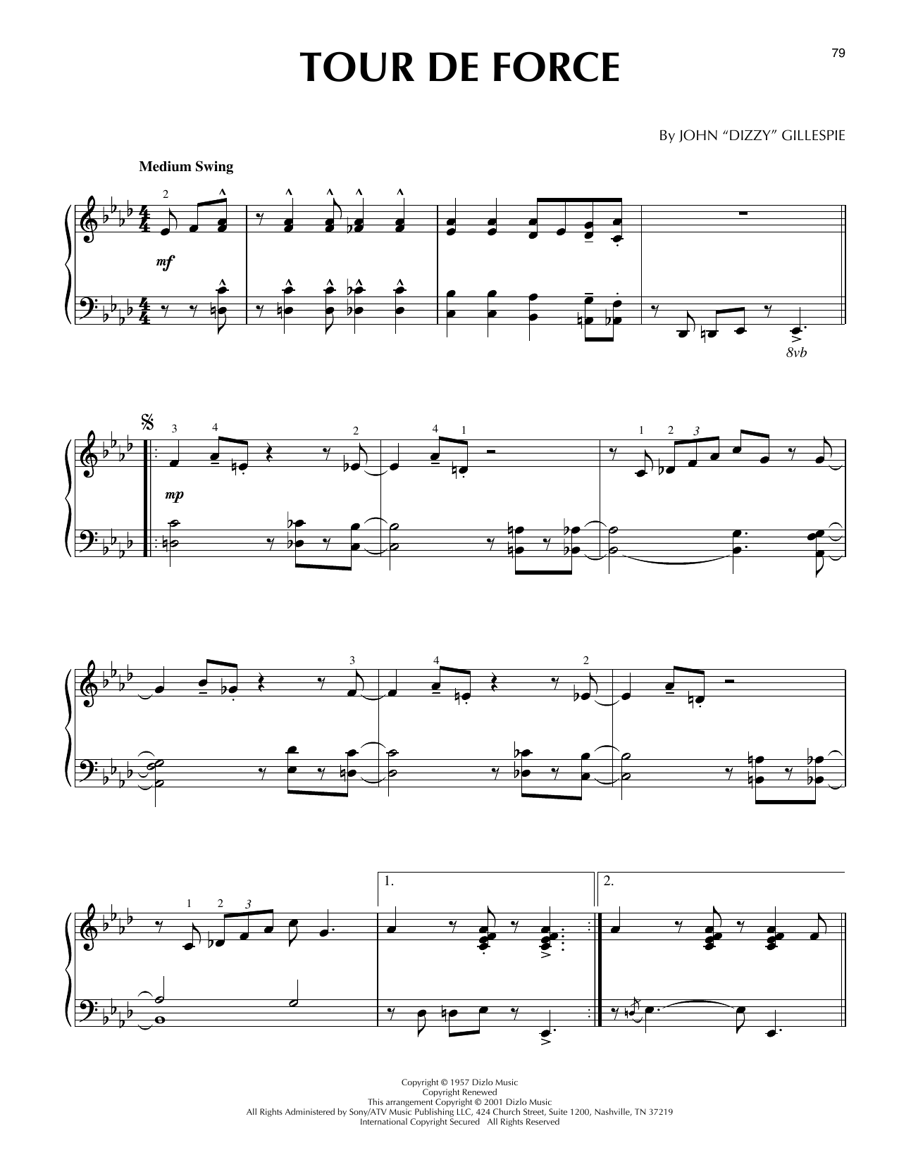 Dizzy Gillespie Tour De Force (arr. Brent Edstrom) sheet music notes and chords arranged for Piano Solo