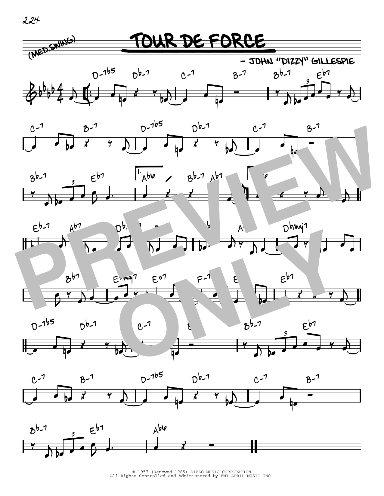Dizzy Gillespie Tour De Force sheet music notes and chords arranged for Real Book – Melody & Chords – C Instruments