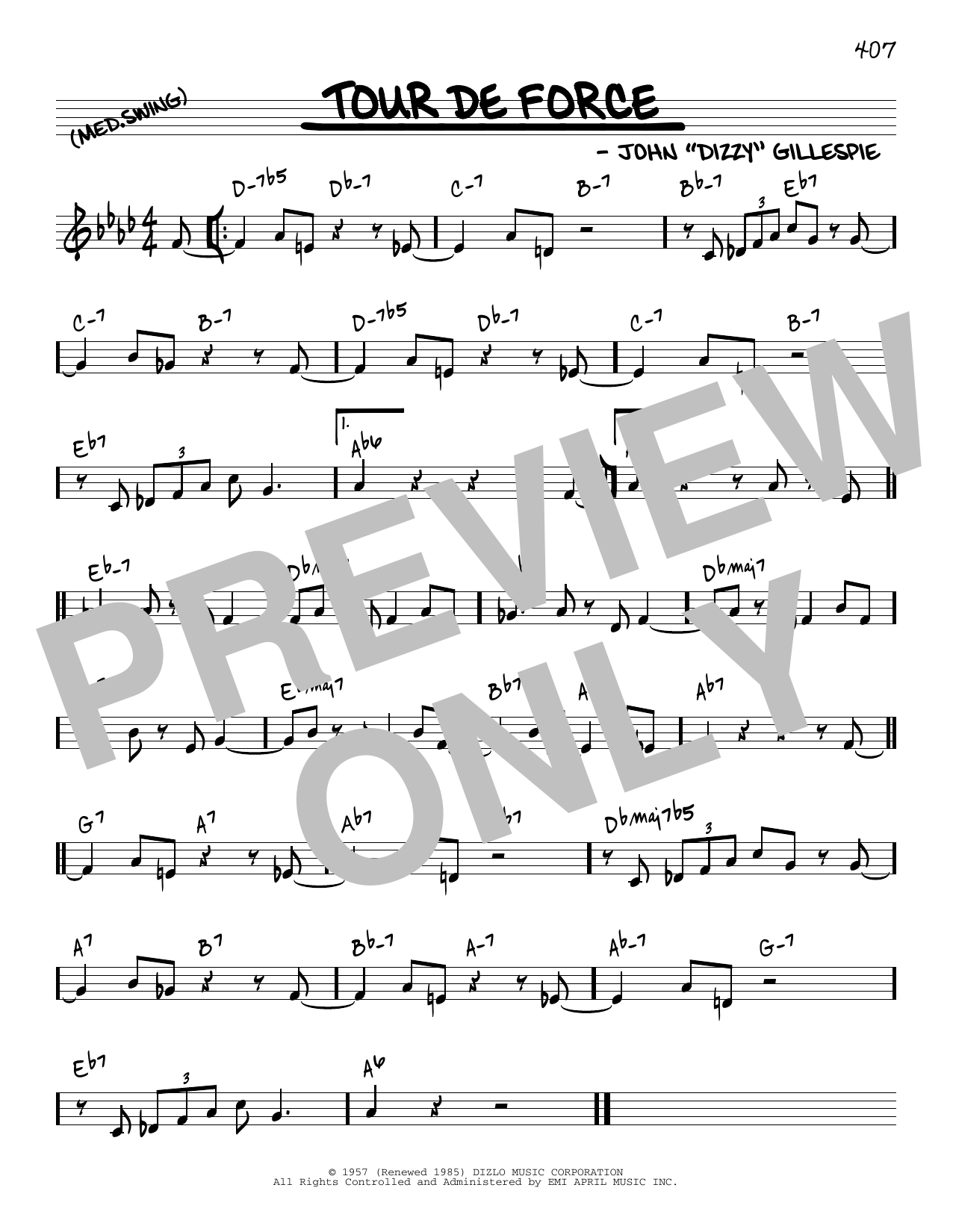 Dizzy Gillespie Tour De Force [Reharmonized version] (arr. Jack Grassel) sheet music notes and chords arranged for Real Book – Melody & Chords