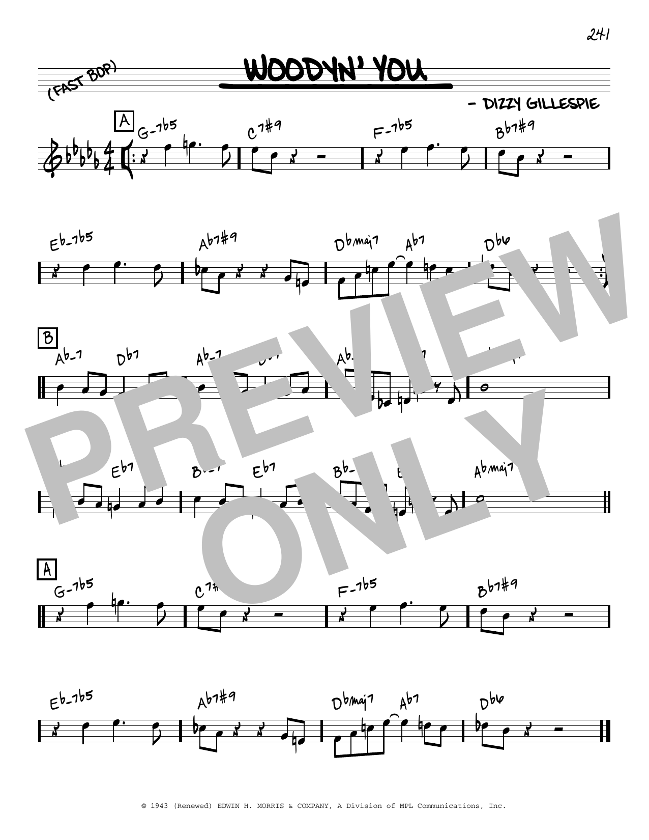 Dizzy Gillespie Woodyn' You sheet music notes and chords arranged for Piano Solo