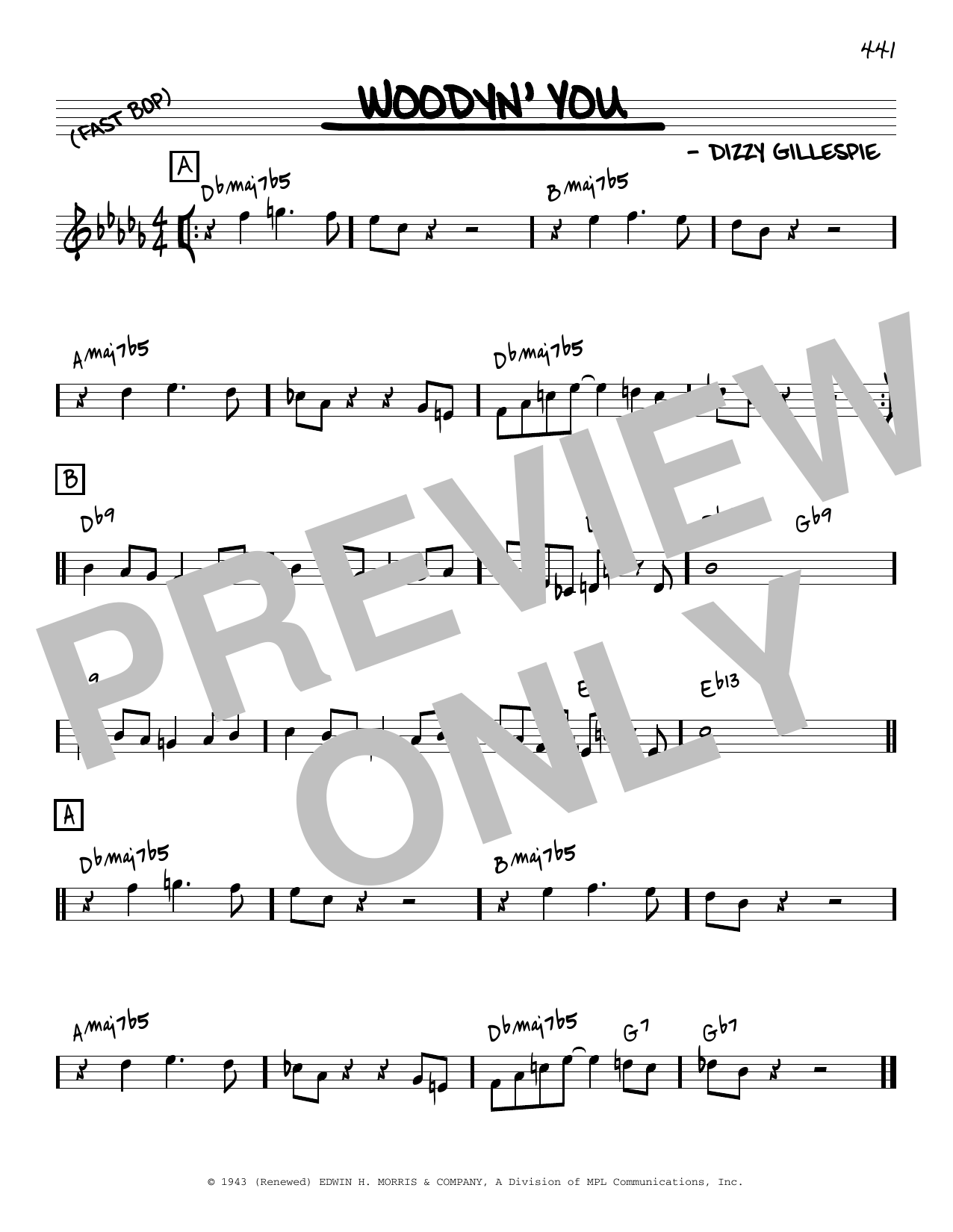 Dizzy Gillespie Woodyn' You [Reharmonized version] (arr. Jack Grassel) sheet music notes and chords arranged for Real Book – Melody & Chords