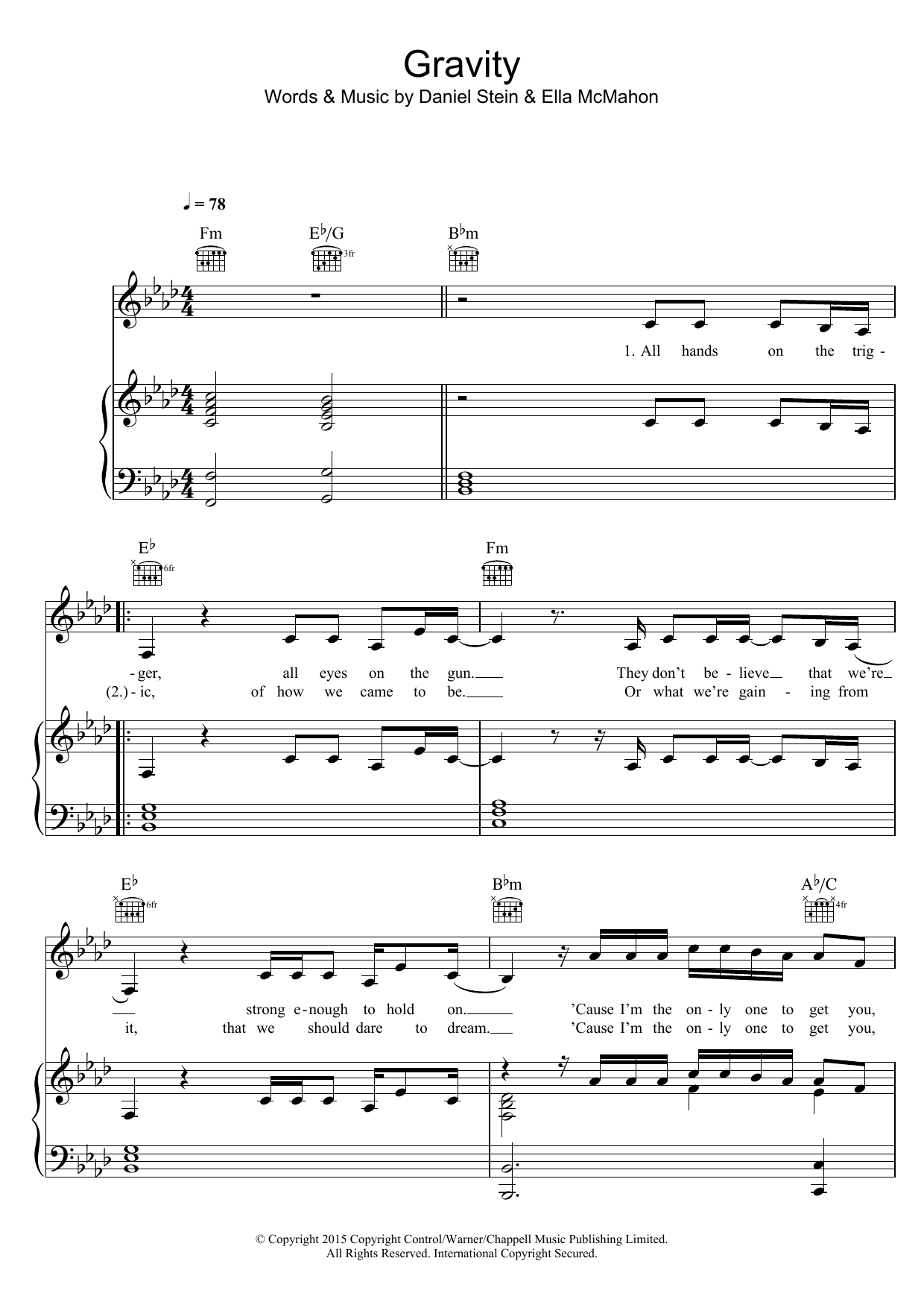DJ Fresh Gravity (featuring Ella Eyre) sheet music notes and chords arranged for Piano, Vocal & Guitar Chords