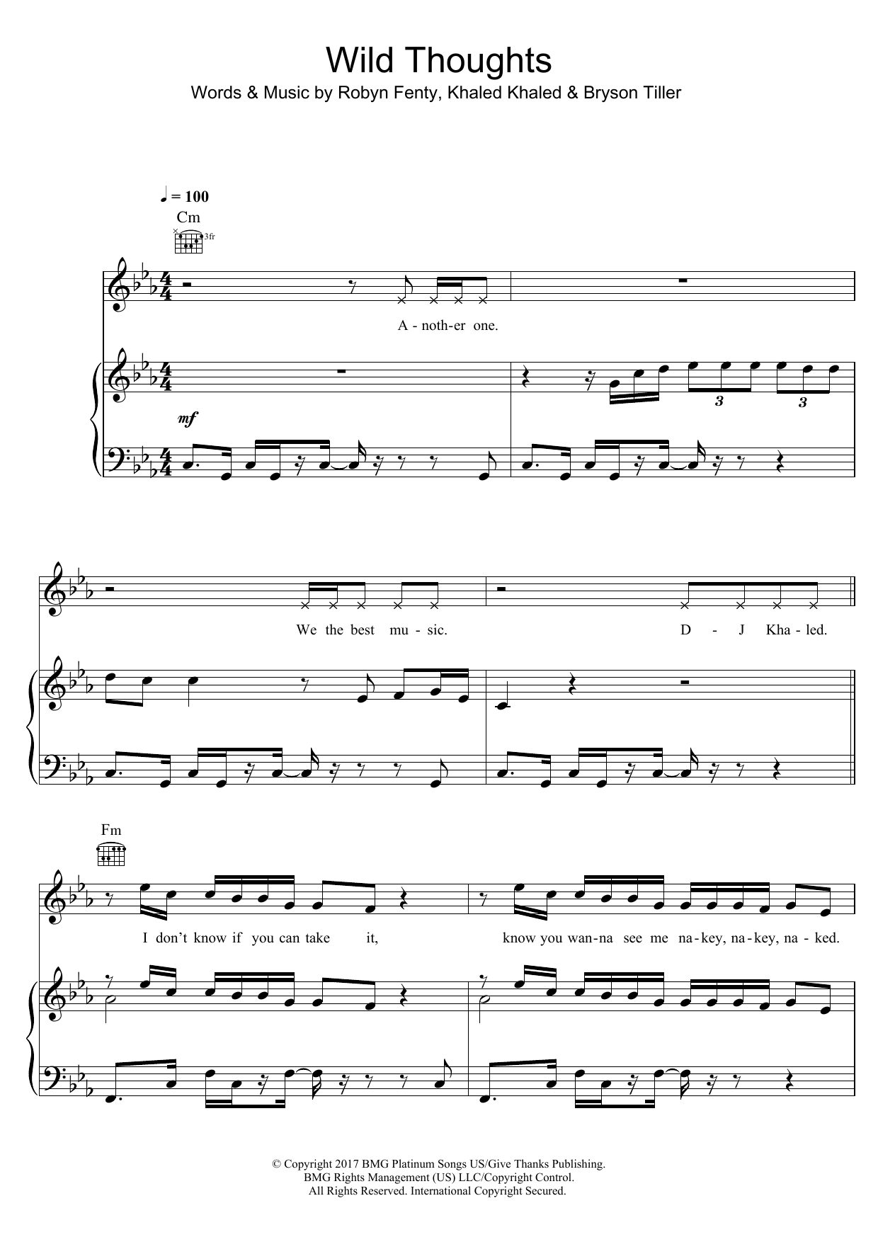 DJ Khaled (feat Rihanna) Wild Thoughts sheet music notes and chords arranged for Piano, Vocal & Guitar Chords (Right-Hand Melody)