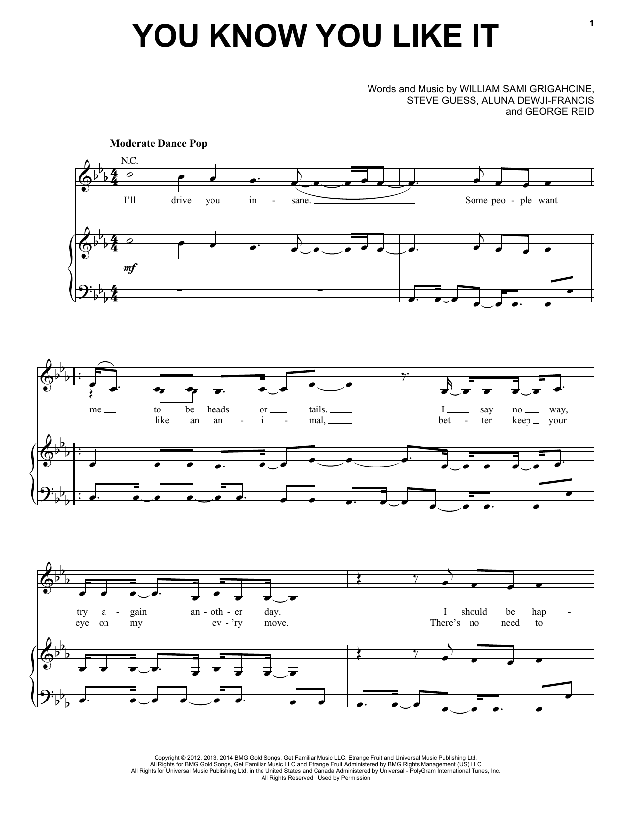 DJ Snake & AlunaGeorge You Know You Like It sheet music notes and chords arranged for Piano, Vocal & Guitar Chords (Right-Hand Melody)