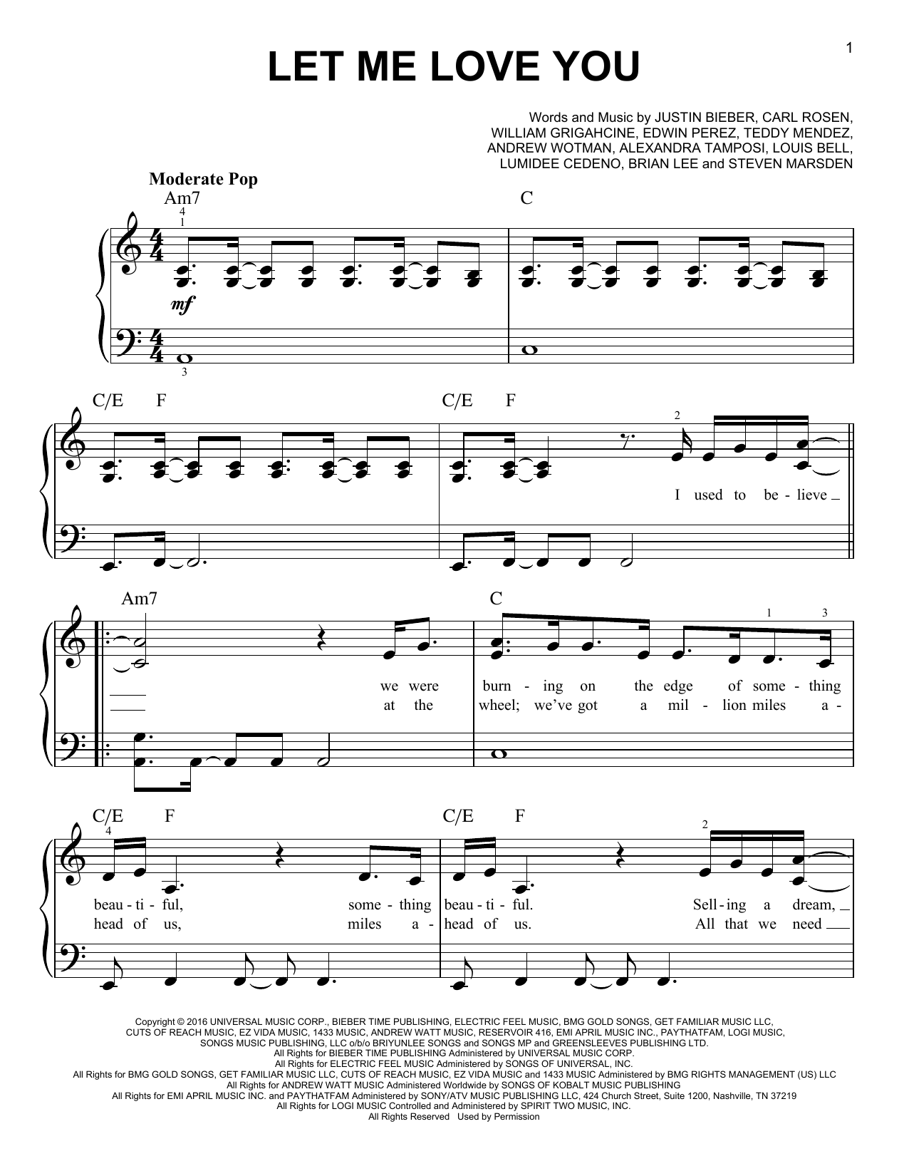DJ Snake Feat. Justin Bieber Let Me Love You sheet music notes and chords arranged for Easy Piano