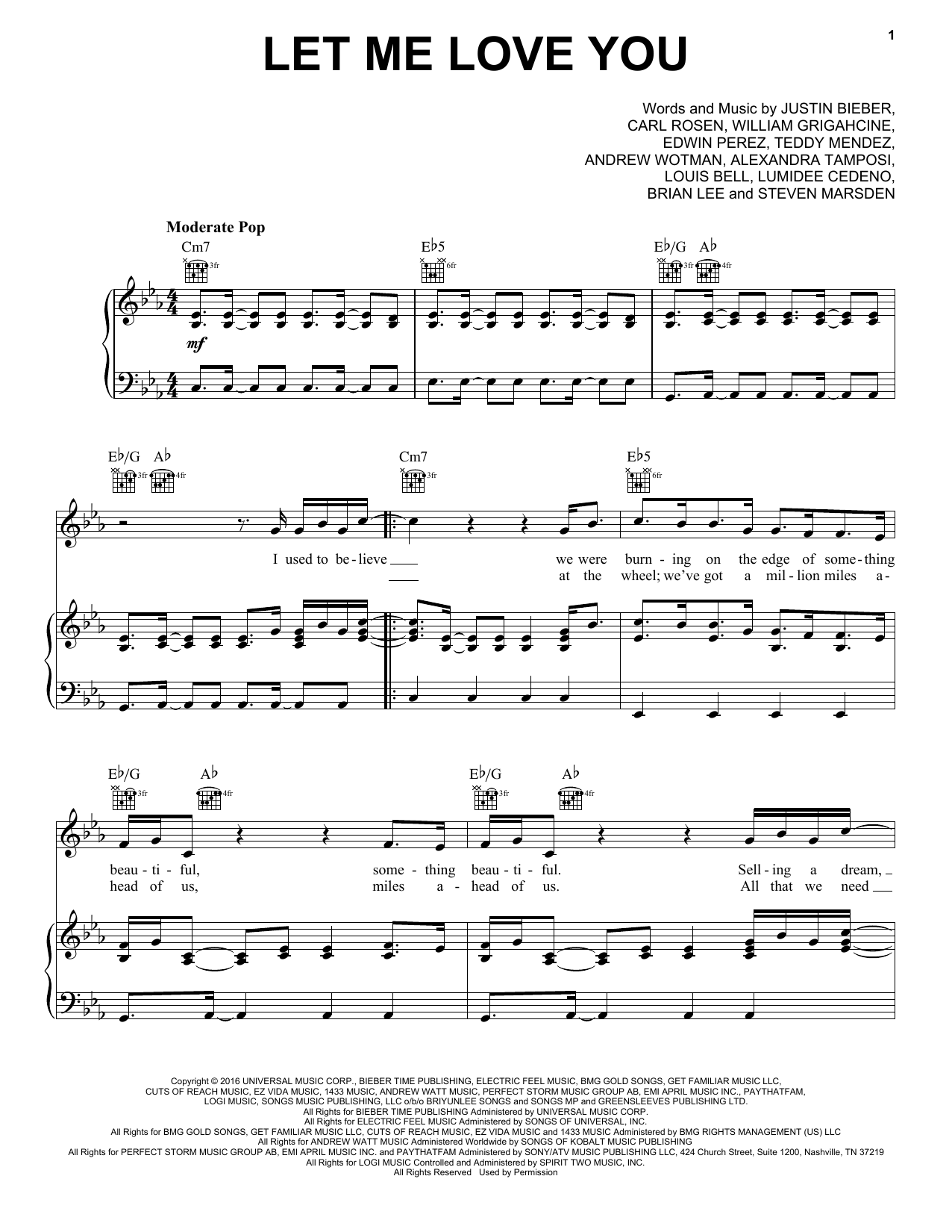 DJ Snake featuring Justin Bieber Let Me Love You sheet music notes and chords arranged for Piano, Vocal & Guitar Chords (Right-Hand Melody)
