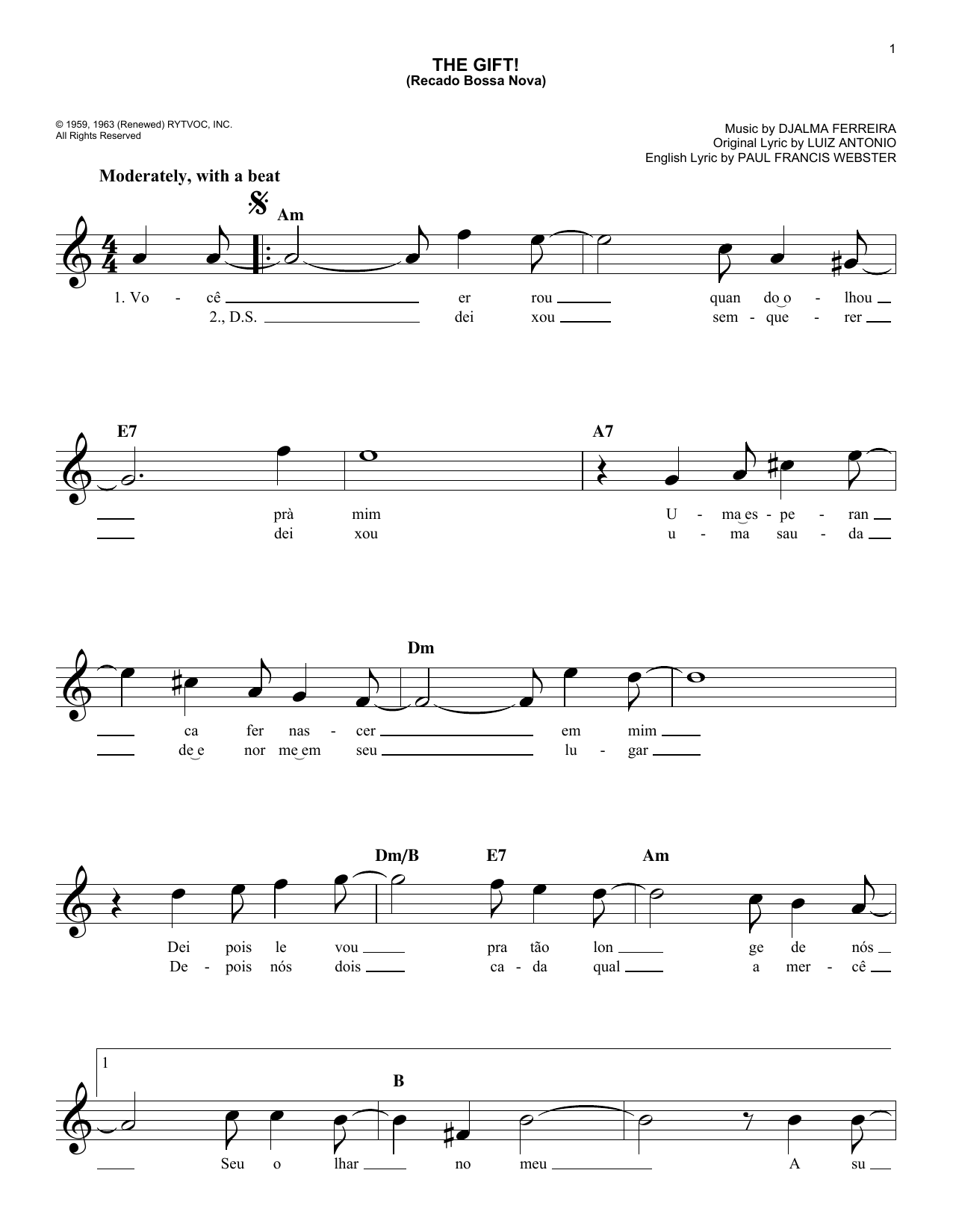 Djalma Ferreira The Gift! (Recado Bossa Nova) sheet music notes and chords arranged for Very Easy Piano