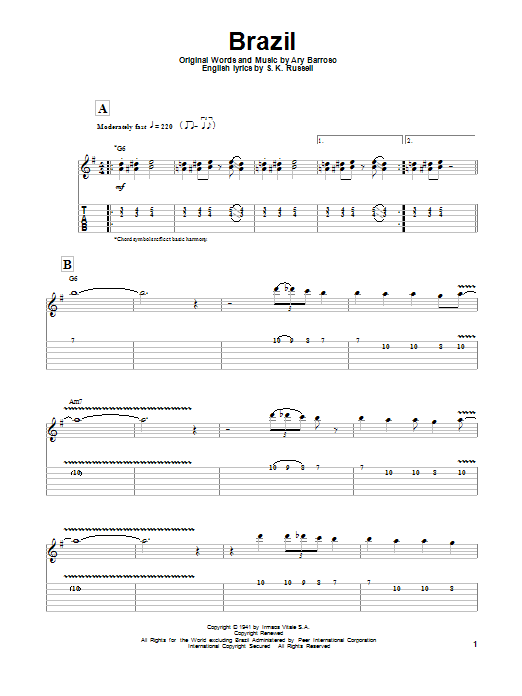Django Reinhardt Brazil sheet music notes and chords arranged for Guitar Tab (Single Guitar)