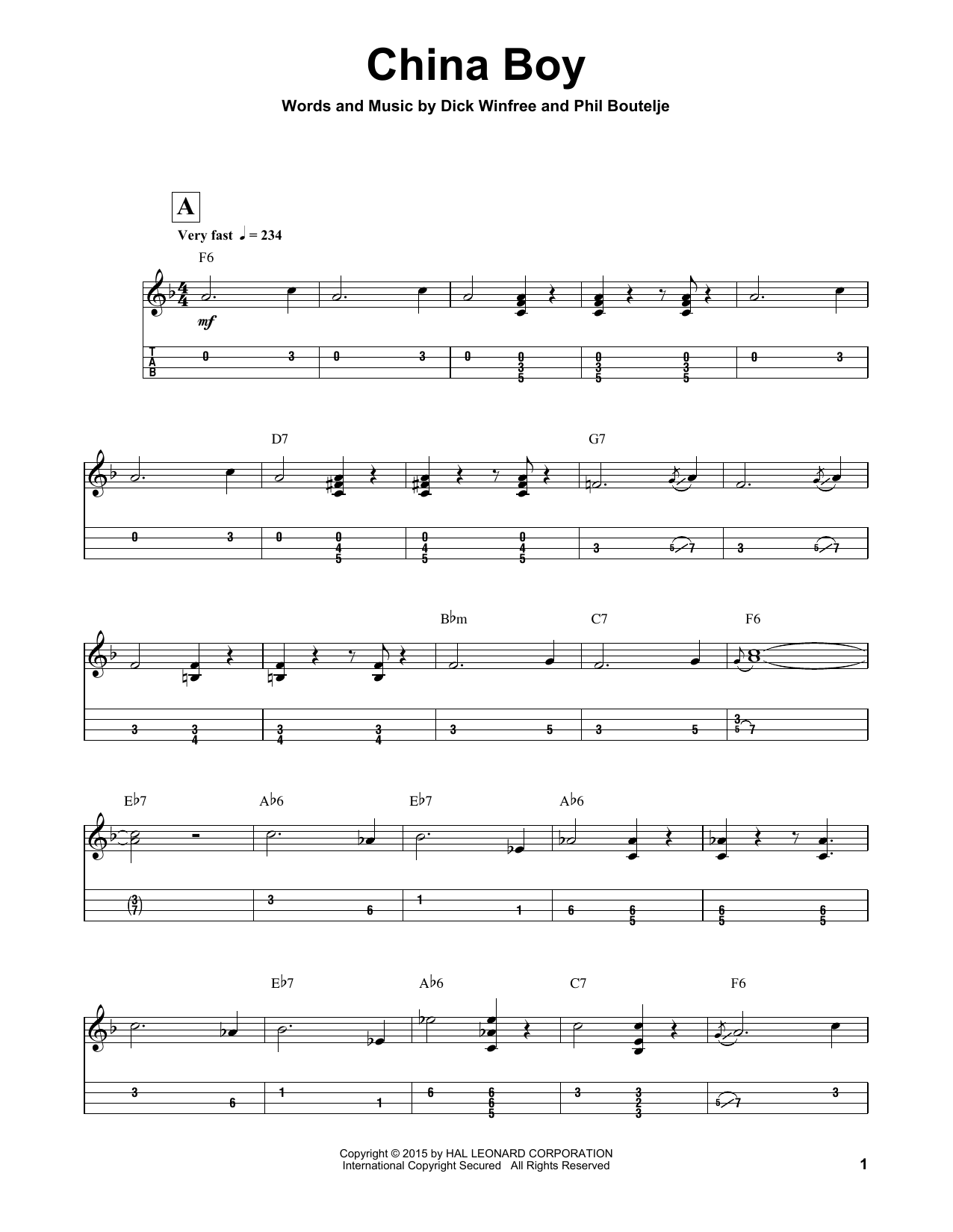 Django Reinhardt China Boy sheet music notes and chords arranged for Mandolin Tab