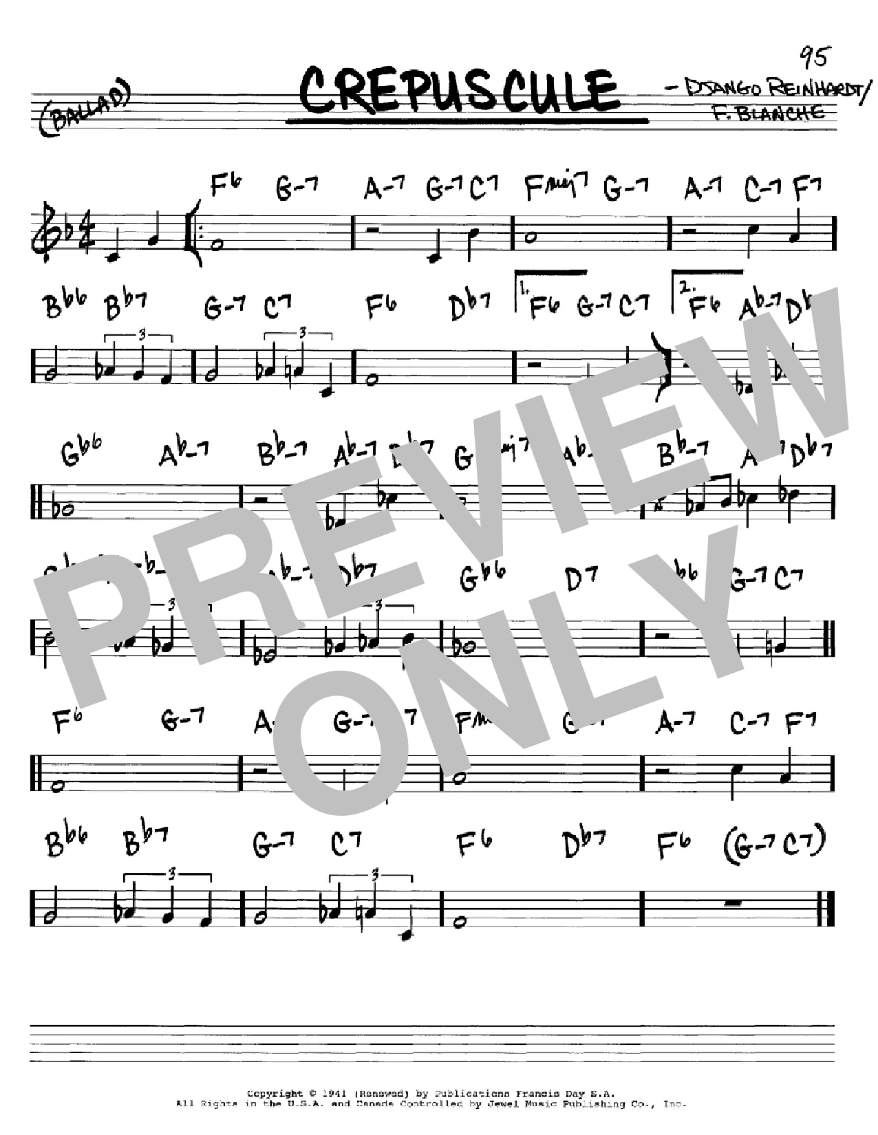 Django Reinhardt Crepuscule sheet music notes and chords arranged for Real Book – Melody & Chords – C Instruments