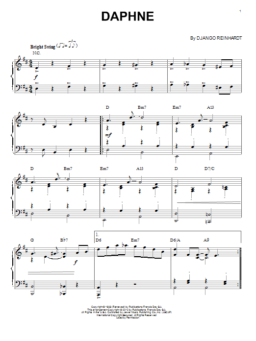 Django Reinhardt Daphne (arr. Brent Edstrom) sheet music notes and chords arranged for Piano Solo