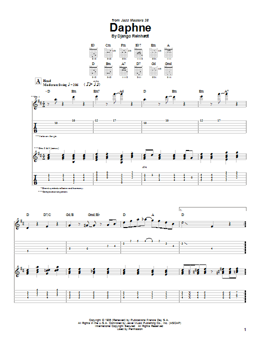 Django Reinhardt Daphne sheet music notes and chords arranged for Guitar Tab (Single Guitar)