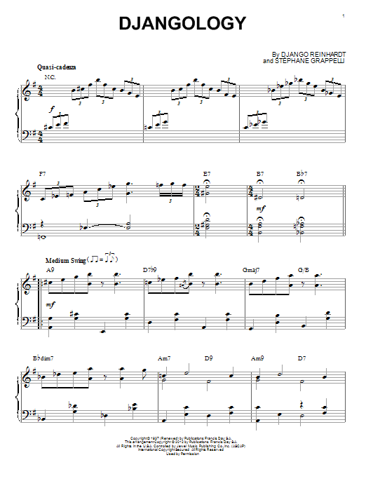 Django Reinhardt Djangology (arr. Brent Edstrom) sheet music notes and chords arranged for Piano Solo