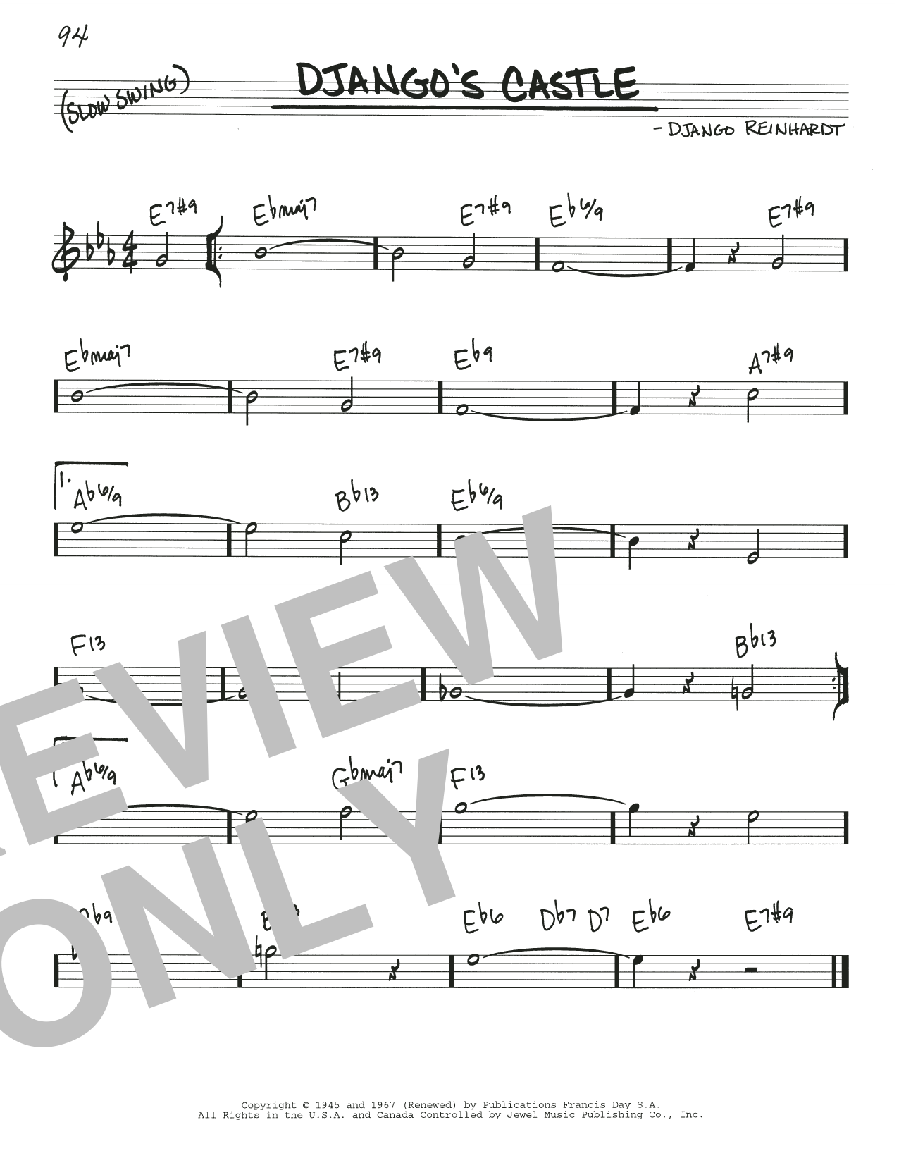 Django Reinhardt Django's Castle sheet music notes and chords arranged for Real Book – Melody & Chords