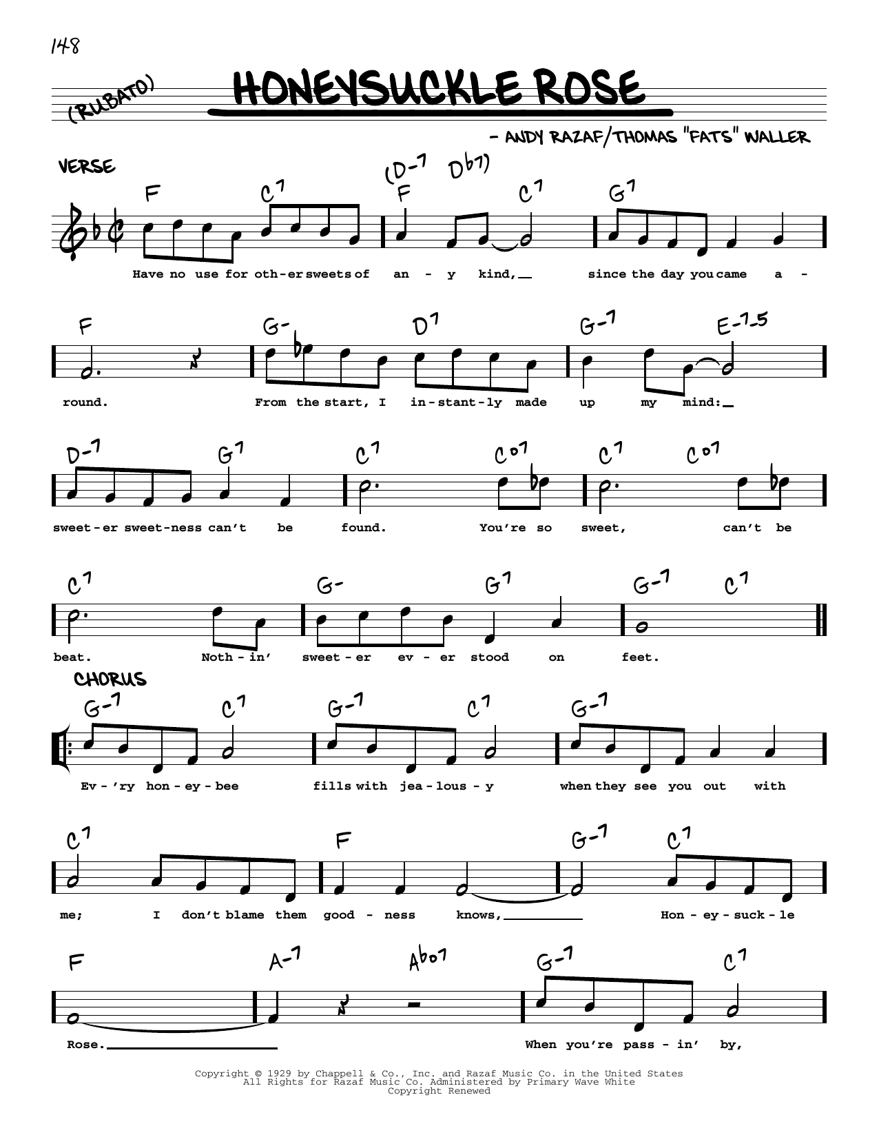 Django Reinhardt Honeysuckle Rose (arr. Robert Rawlins) sheet music notes and chords arranged for Real Book – Melody, Lyrics & Chords