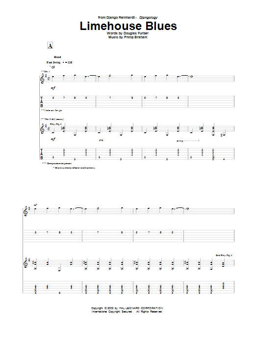 Django Reinhardt Limehouse Blues sheet music notes and chords arranged for Guitar Tab (Single Guitar)