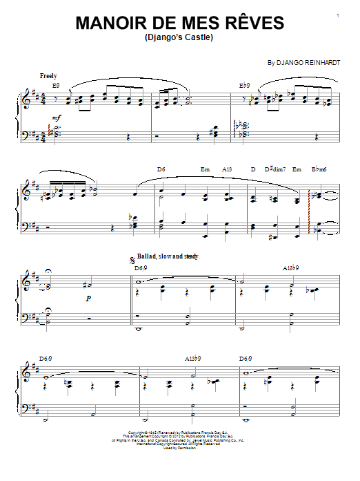 Django Reinhardt Manoir De Mes Reves (Django's Castle) (arr. Brent Edstrom) sheet music notes and chords arranged for Piano Solo