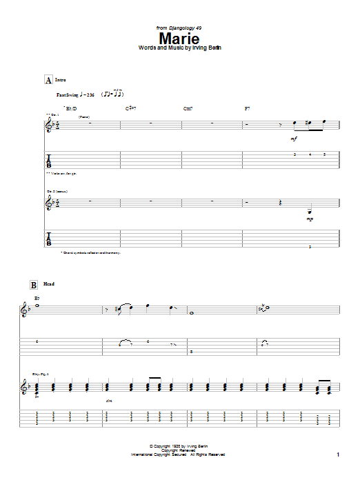 Django Reinhardt Marie sheet music notes and chords arranged for Guitar Tab