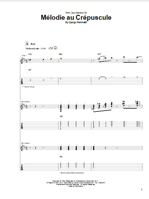 Django Reinhardt Melodie Au Crepuscule sheet music notes and chords arranged for Guitar Tab