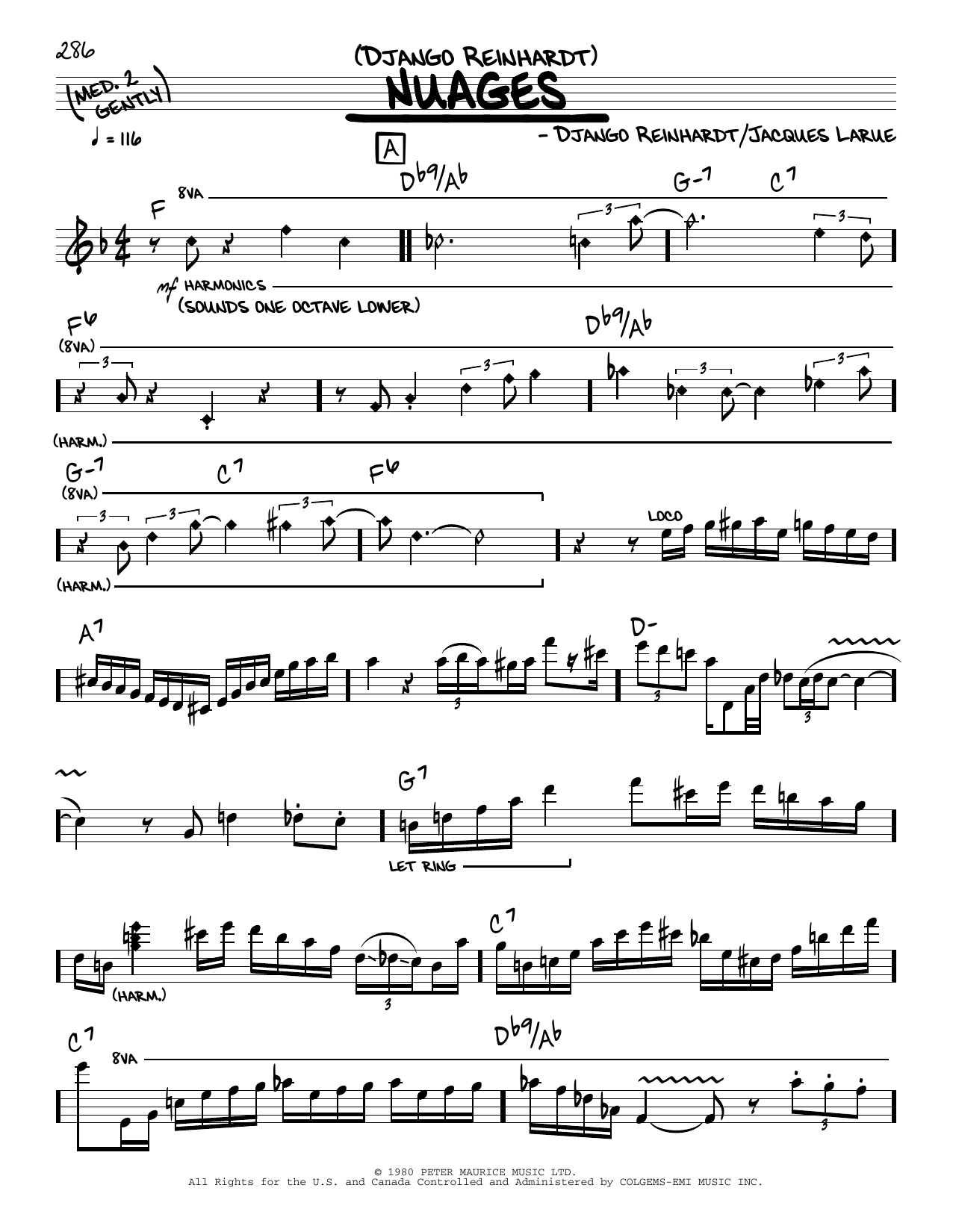Django Reinhardt Nuages (solo only) sheet music notes and chords arranged for Real Book – Melody & Chords