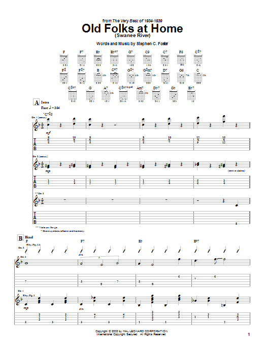 Django Reinhardt Old Folks At Home (Swanee River) sheet music notes and chords arranged for Guitar Tab
