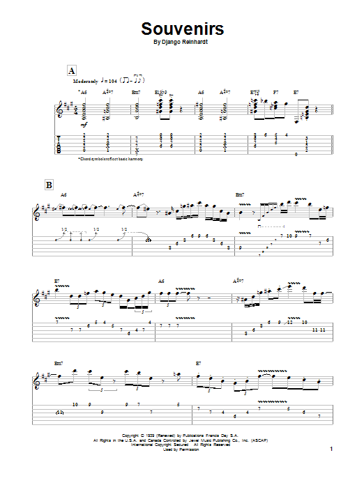 Django Reinhardt Souvenirs sheet music notes and chords arranged for Guitar Tab (Single Guitar)