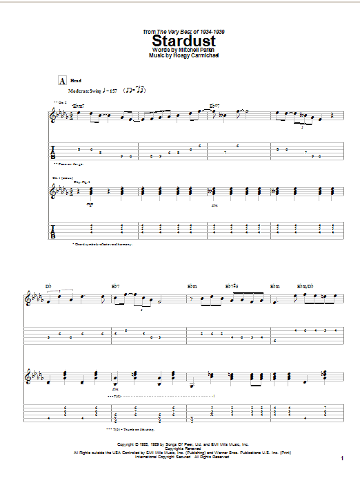 Django Reinhardt Stardust sheet music notes and chords arranged for Guitar Tab