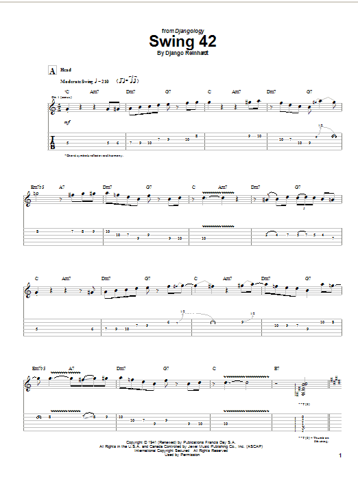 Django Reinhardt Swing 42 sheet music notes and chords arranged for Guitar Tab (Single Guitar)