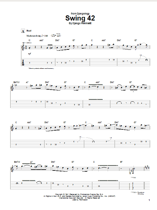 Django Reinhardt Swing 42 sheet music notes and chords arranged for Real Book – Melody & Chords
