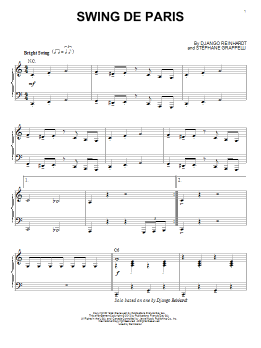 Django Reinhardt Swing De Paris (arr. Brent Edstrom) sheet music notes and chords arranged for Piano Solo