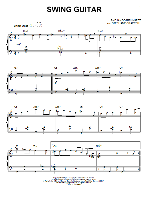 Django Reinhardt Swing Guitar (arr. Brent Edstrom) sheet music notes and chords arranged for Piano Solo