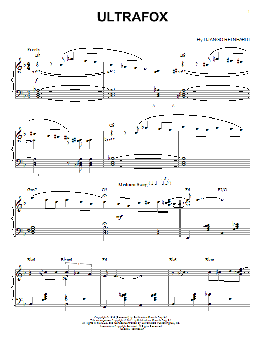 Django Reinhardt Ultrafox (arr. Brent Edstrom) sheet music notes and chords arranged for Piano Solo