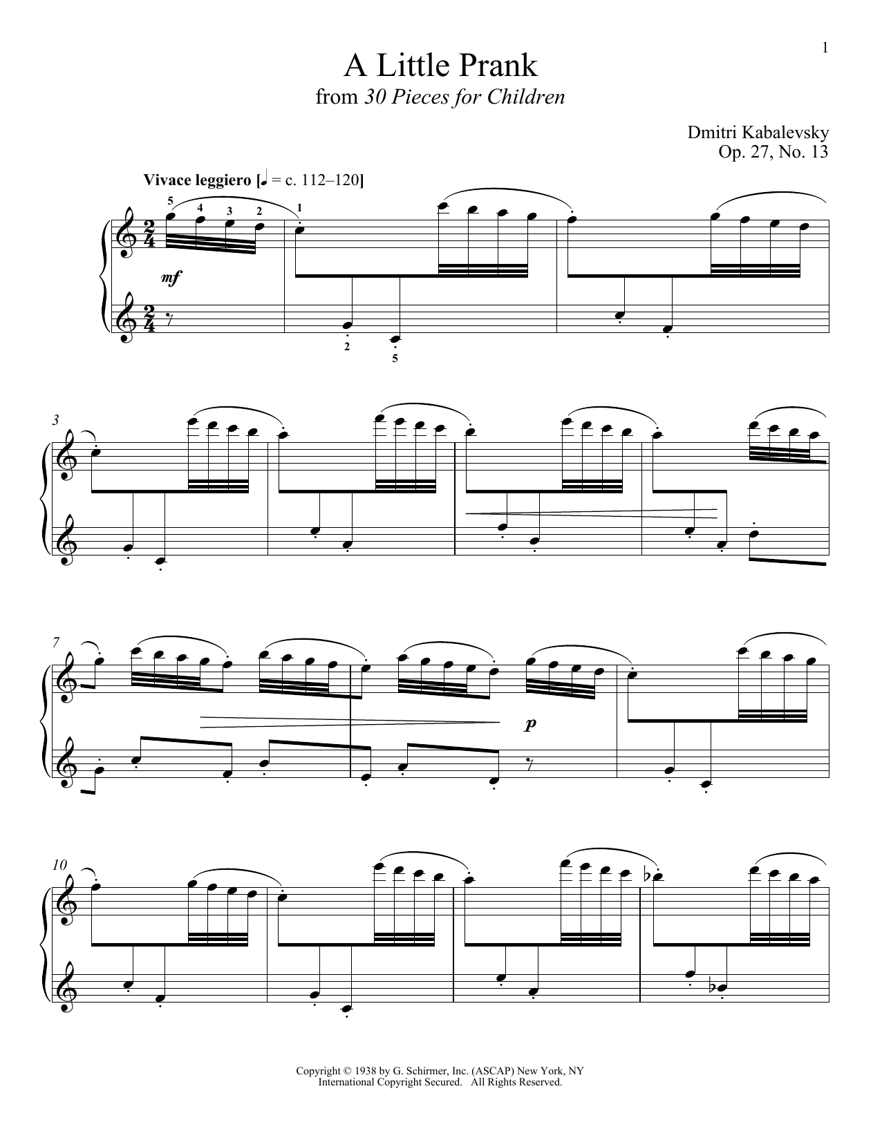 Richard Walters A Little Prank sheet music notes and chords arranged for Piano Solo