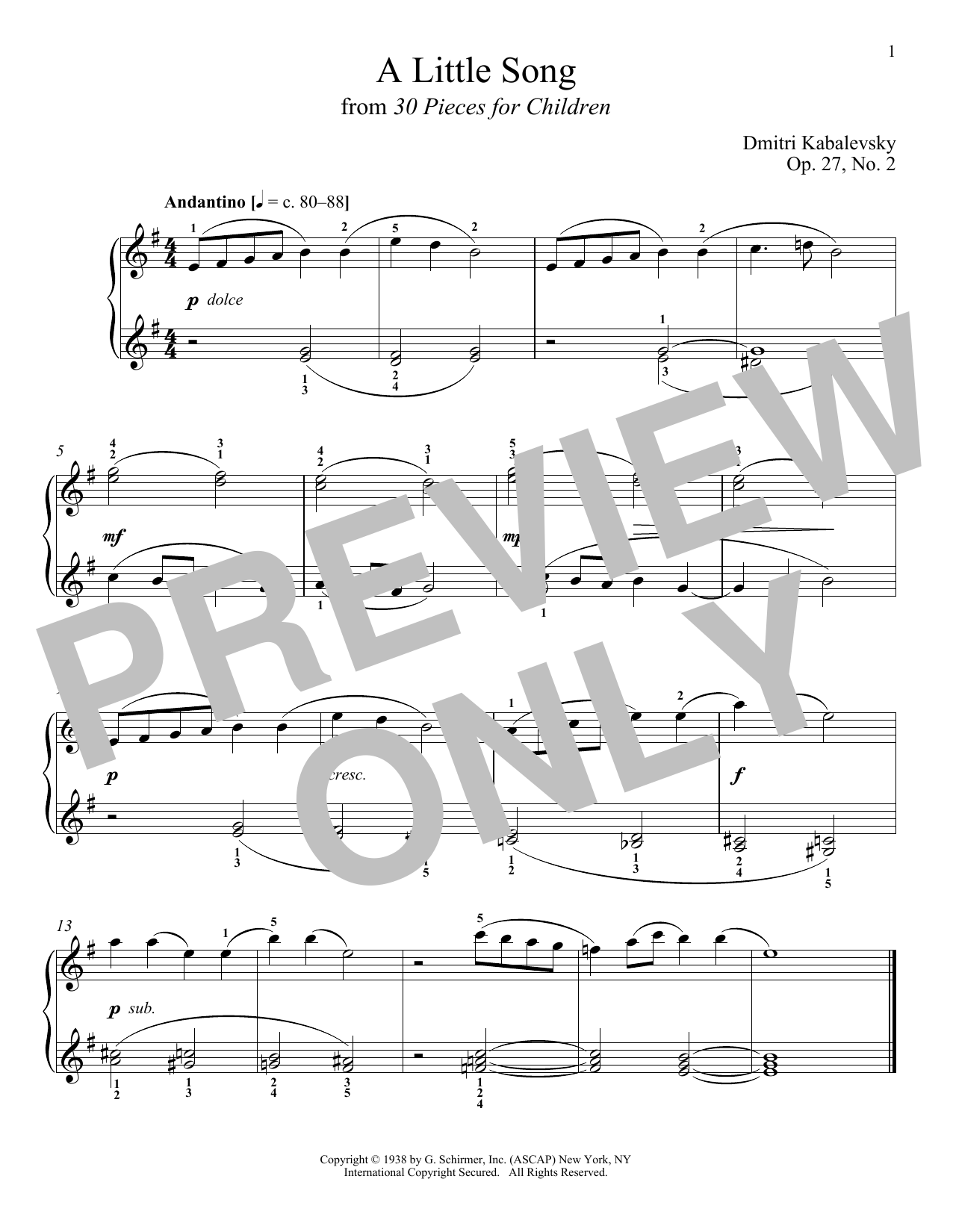 Dmitri Kabalevsky A Little Song, Op. 27, No. 2 sheet music notes and chords arranged for Piano Solo
