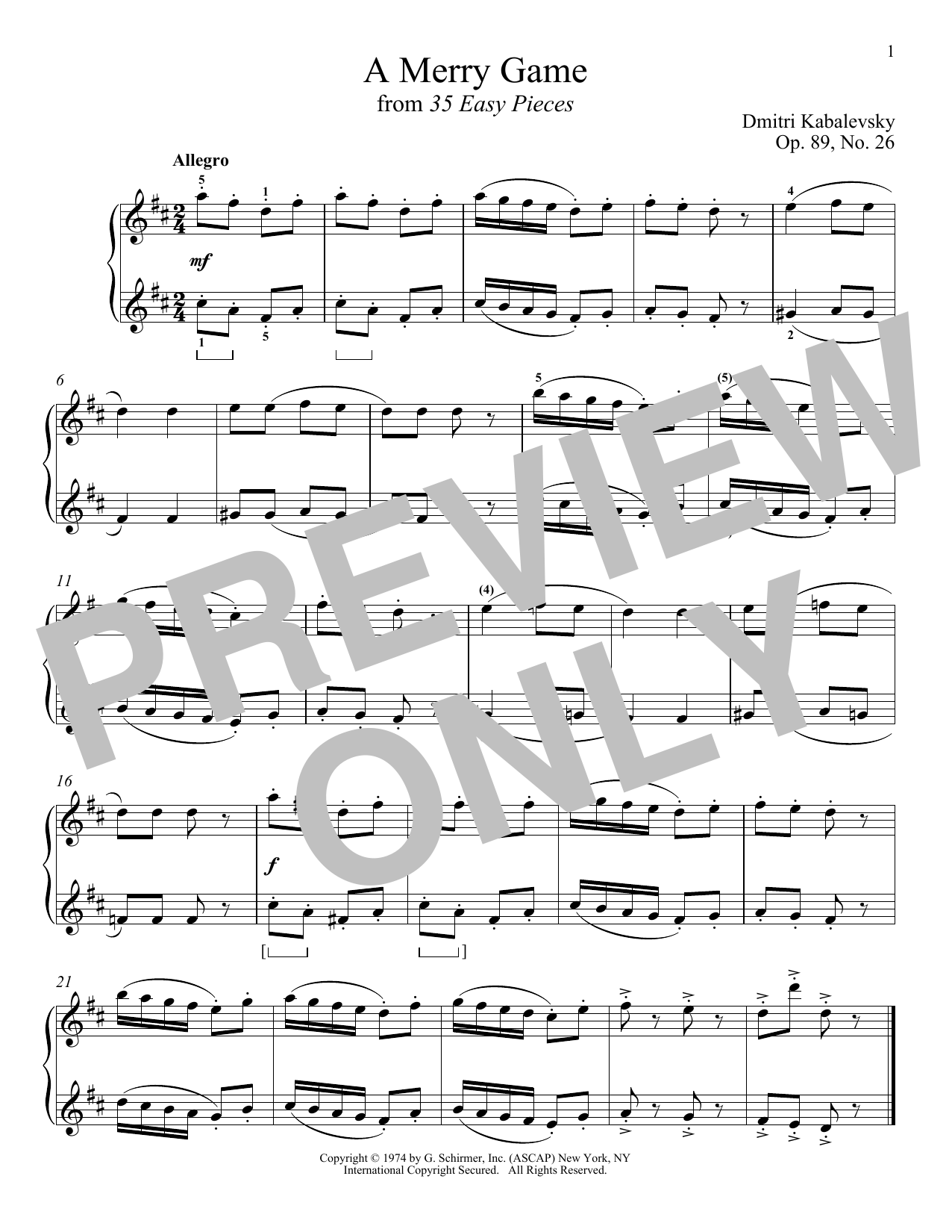 Dmitri Kabalevsky A Merry Game sheet music notes and chords arranged for Piano Solo