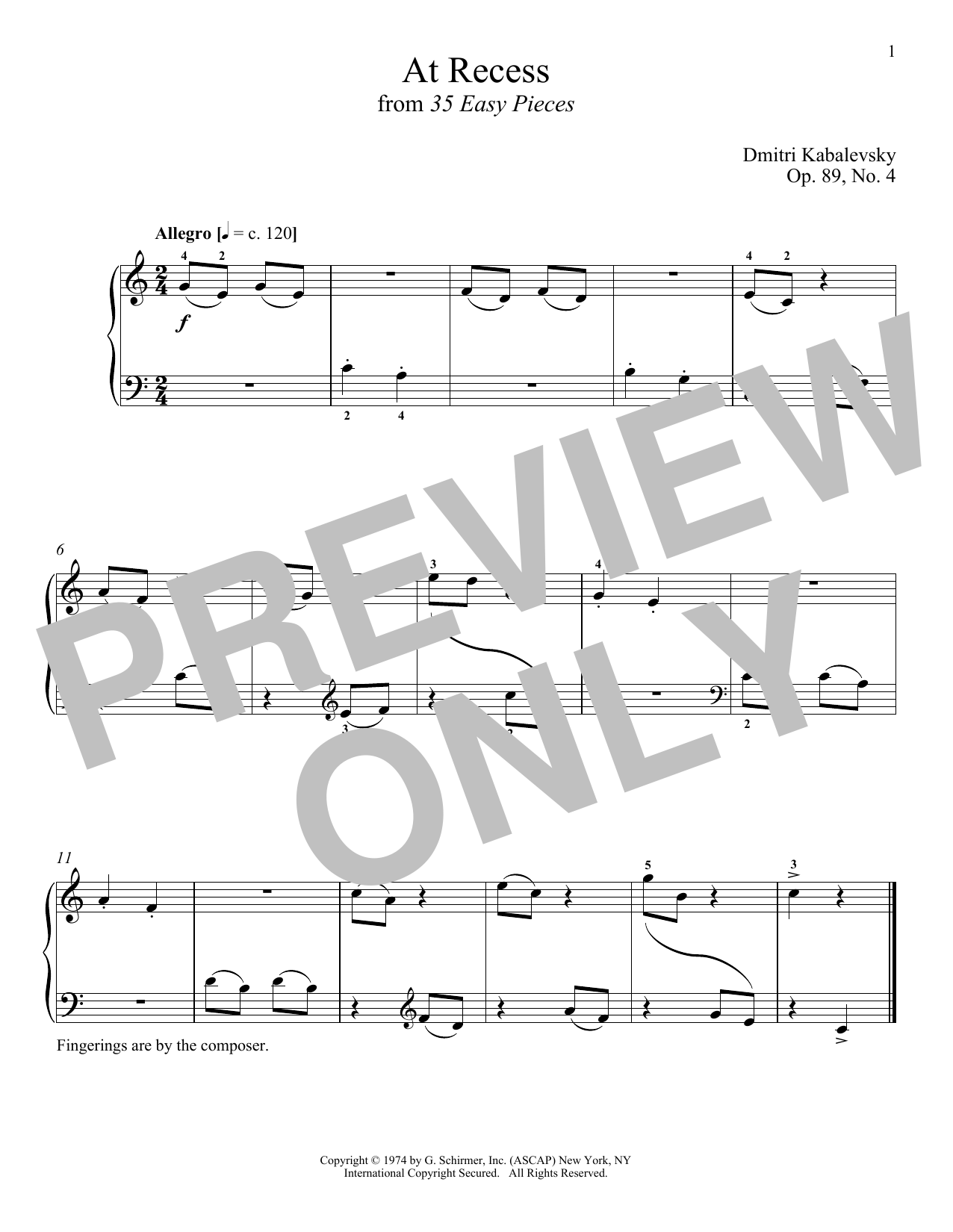 Dmitri Kabalevsky At Recess sheet music notes and chords arranged for Piano Solo