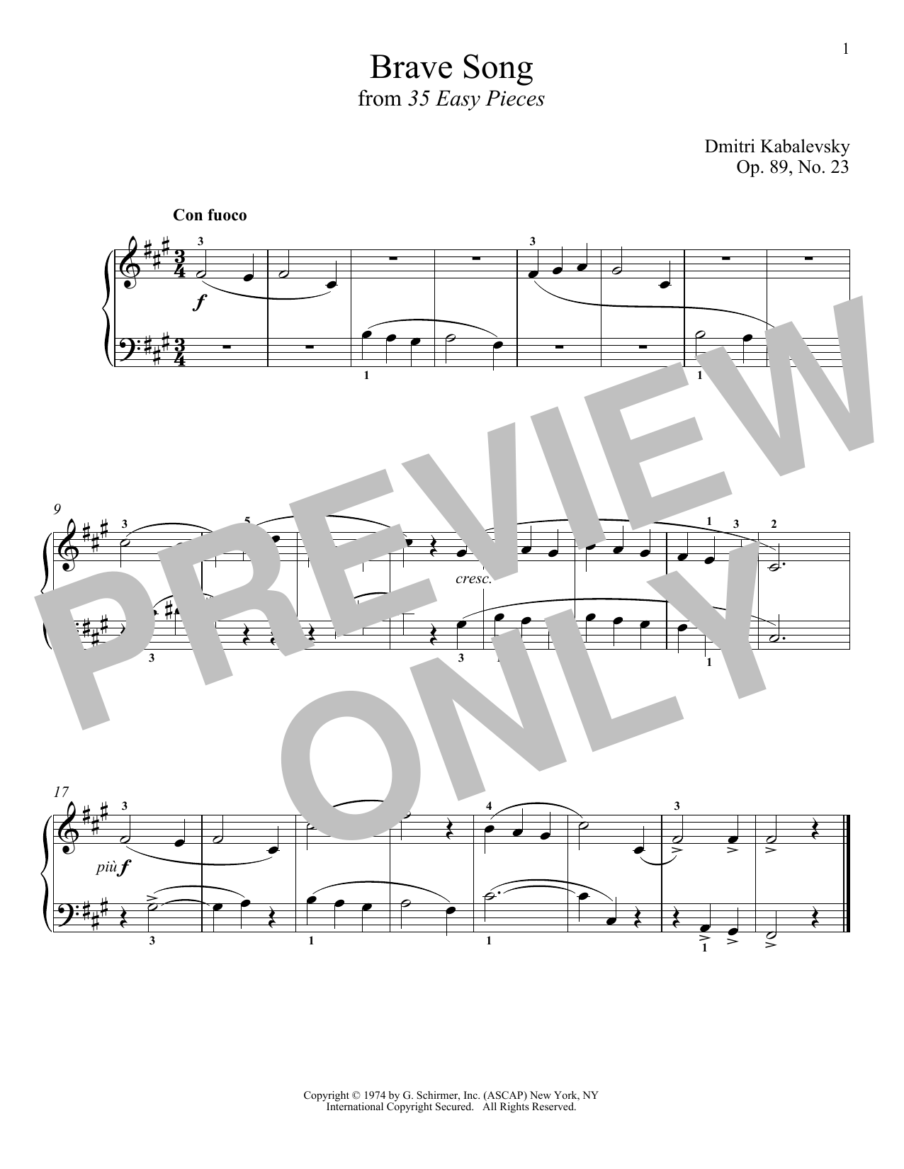 Dmitri Kabalevsky Brave Song sheet music notes and chords arranged for Piano Solo