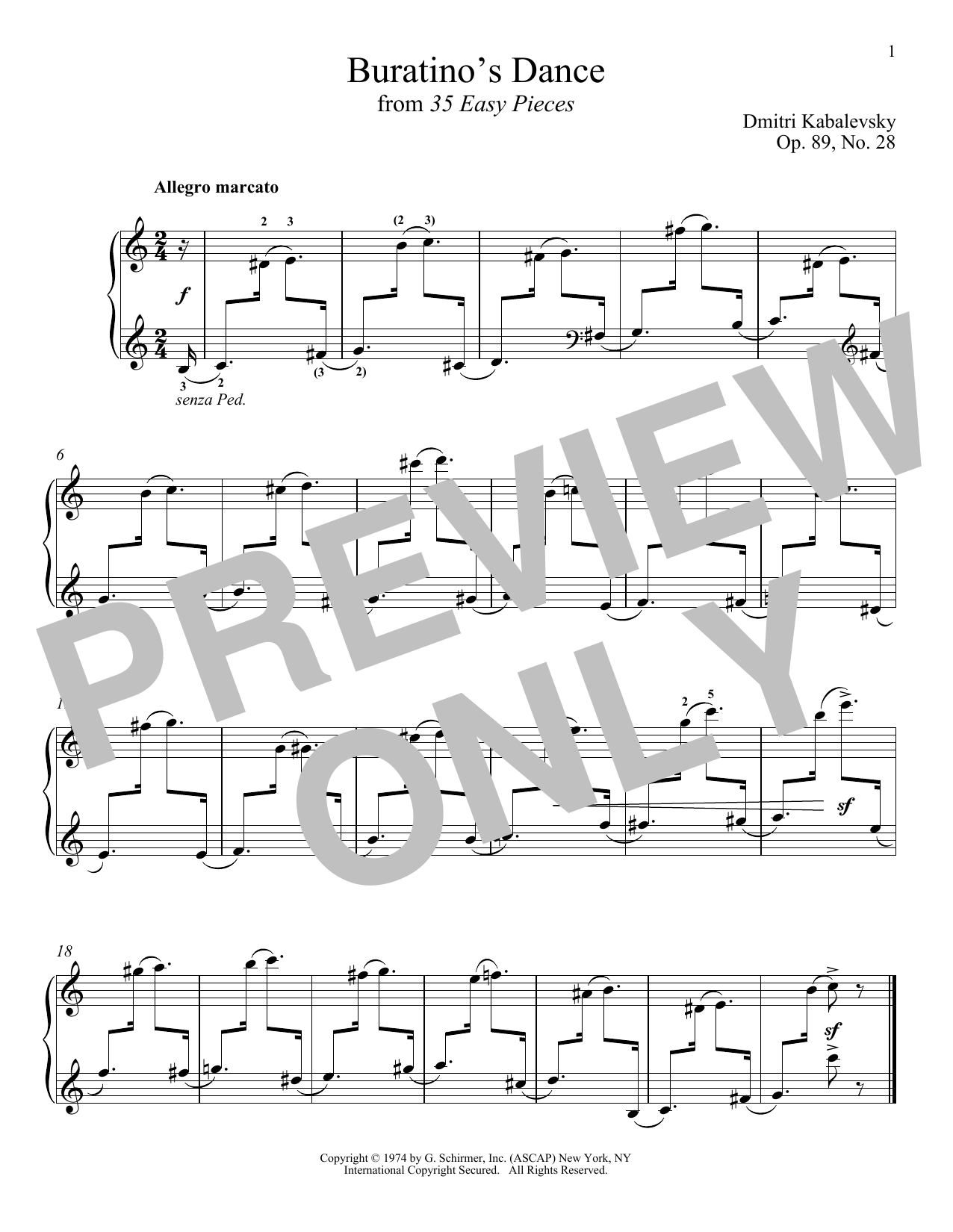 Dmitri Kabalevsky Buratino's Dance sheet music notes and chords arranged for Piano Solo