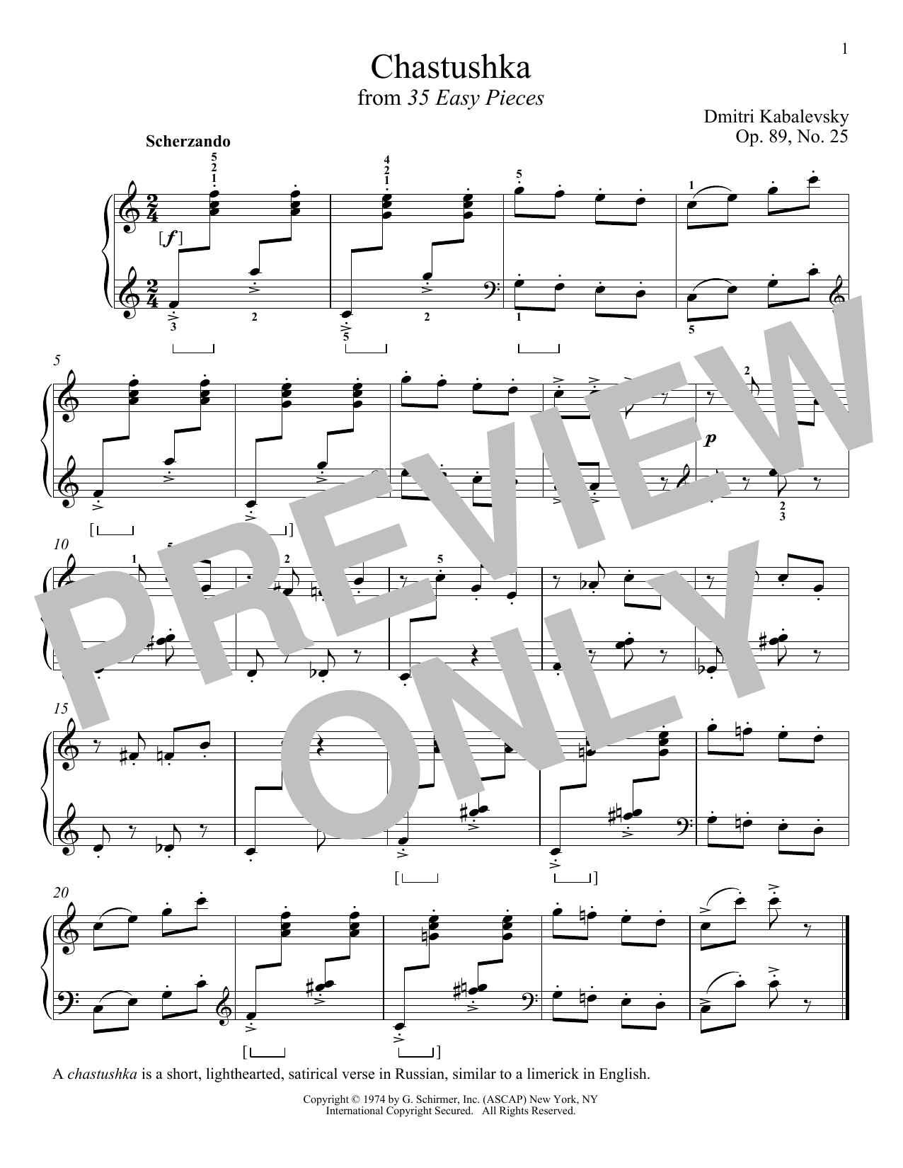Dmitri Kabalevsky Chastushka, Op. 89, No. 25 sheet music notes and chords arranged for Piano Solo