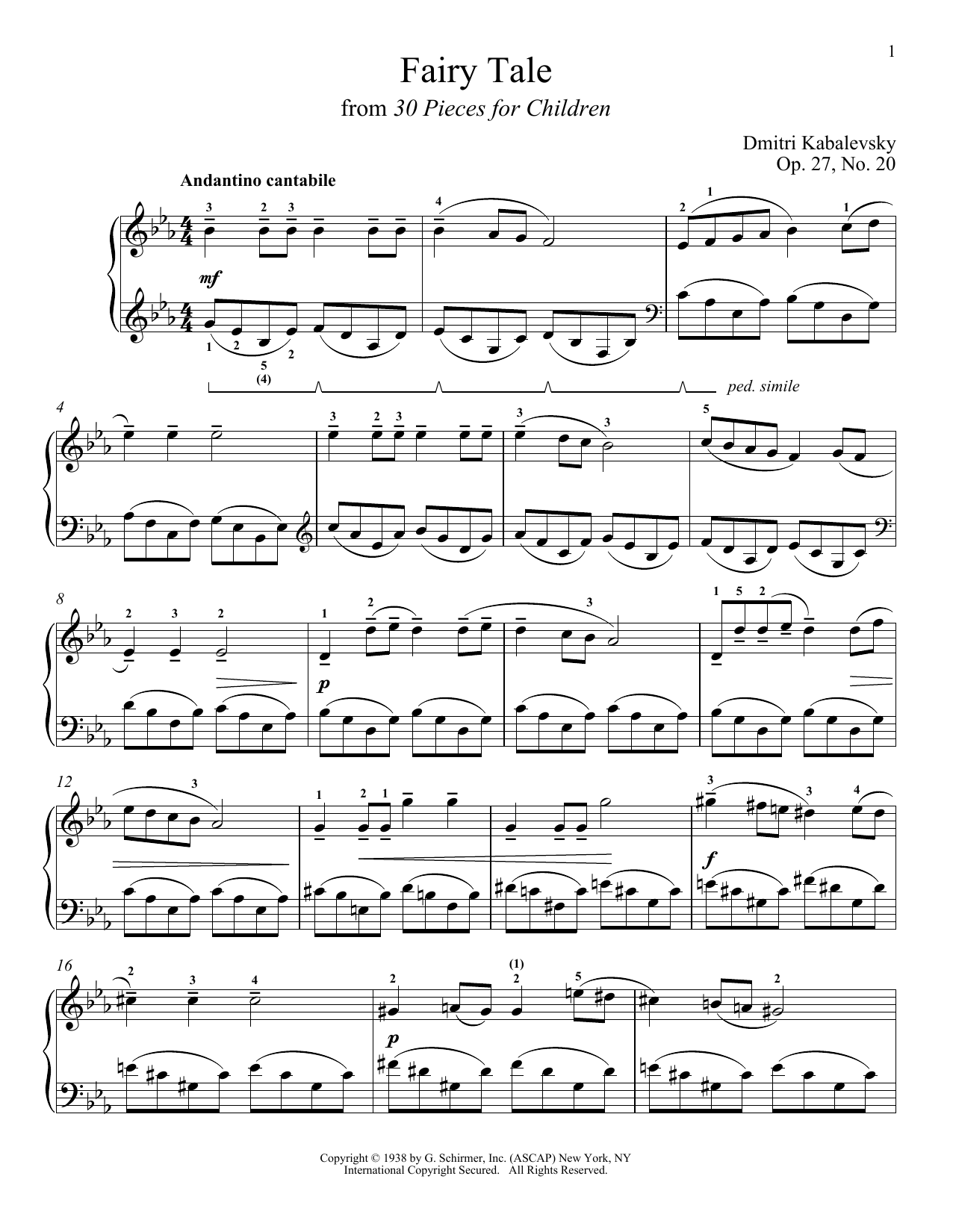 Dmitri Kabalevsky Fairy Tale, Op. 27, No. 20 sheet music notes and chords arranged for Piano Solo