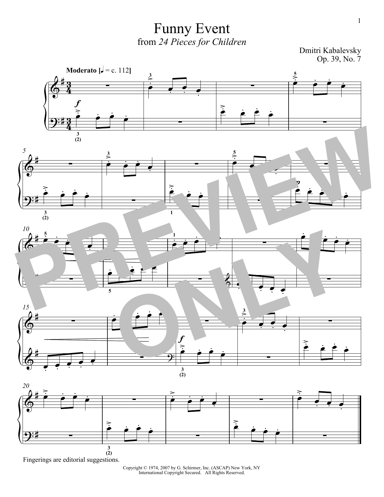 Dmitri Kabalevsky Funny Event, Op. 39, No. 7 sheet music notes and chords arranged for Piano Solo