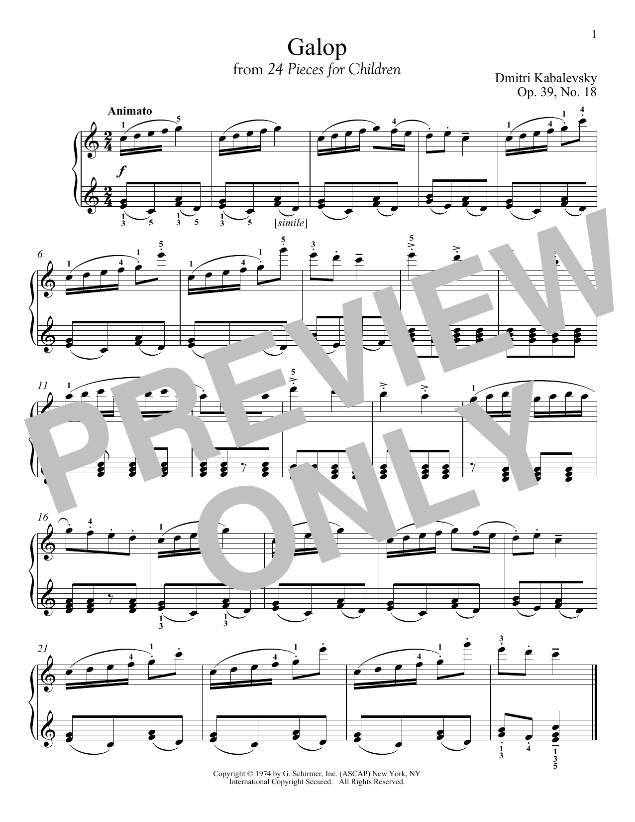 Dmitri Kabalevsky Galop sheet music notes and chords arranged for Piano Solo