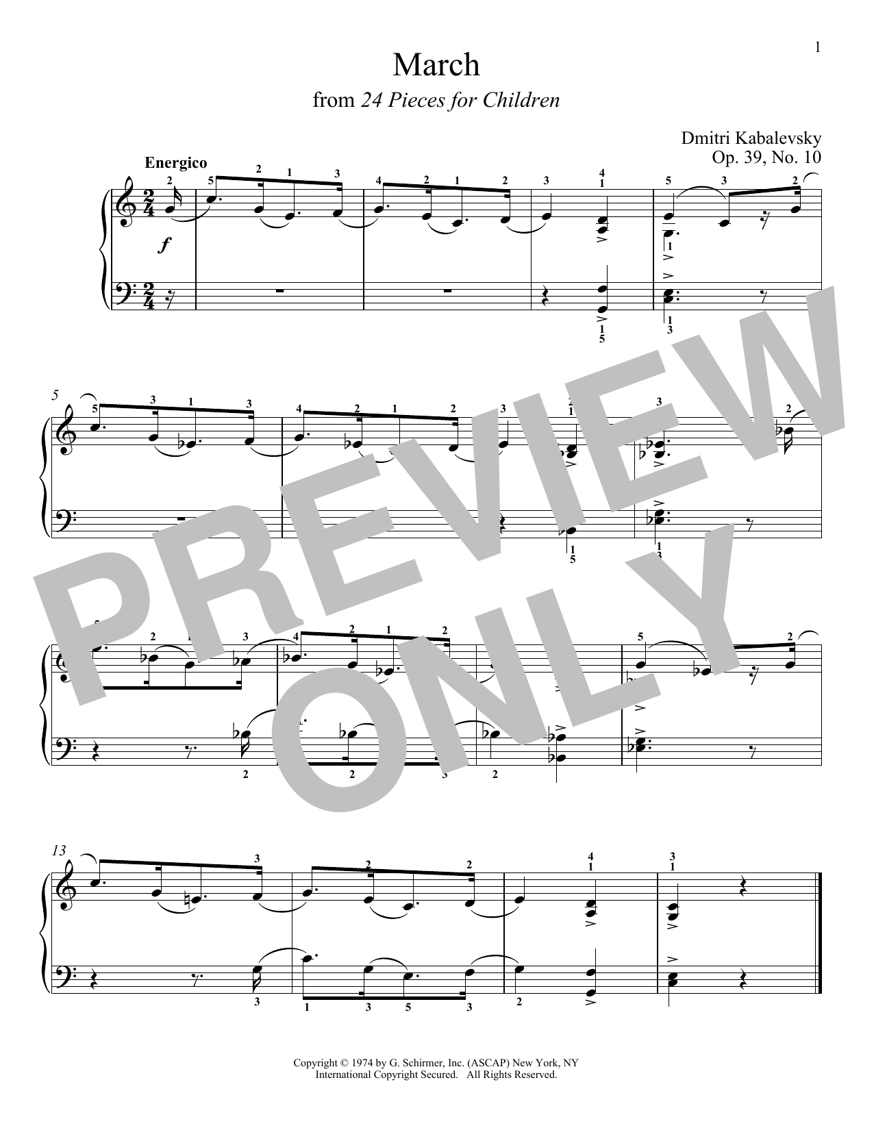 Dmitri Kabalevsky March sheet music notes and chords arranged for Piano Solo