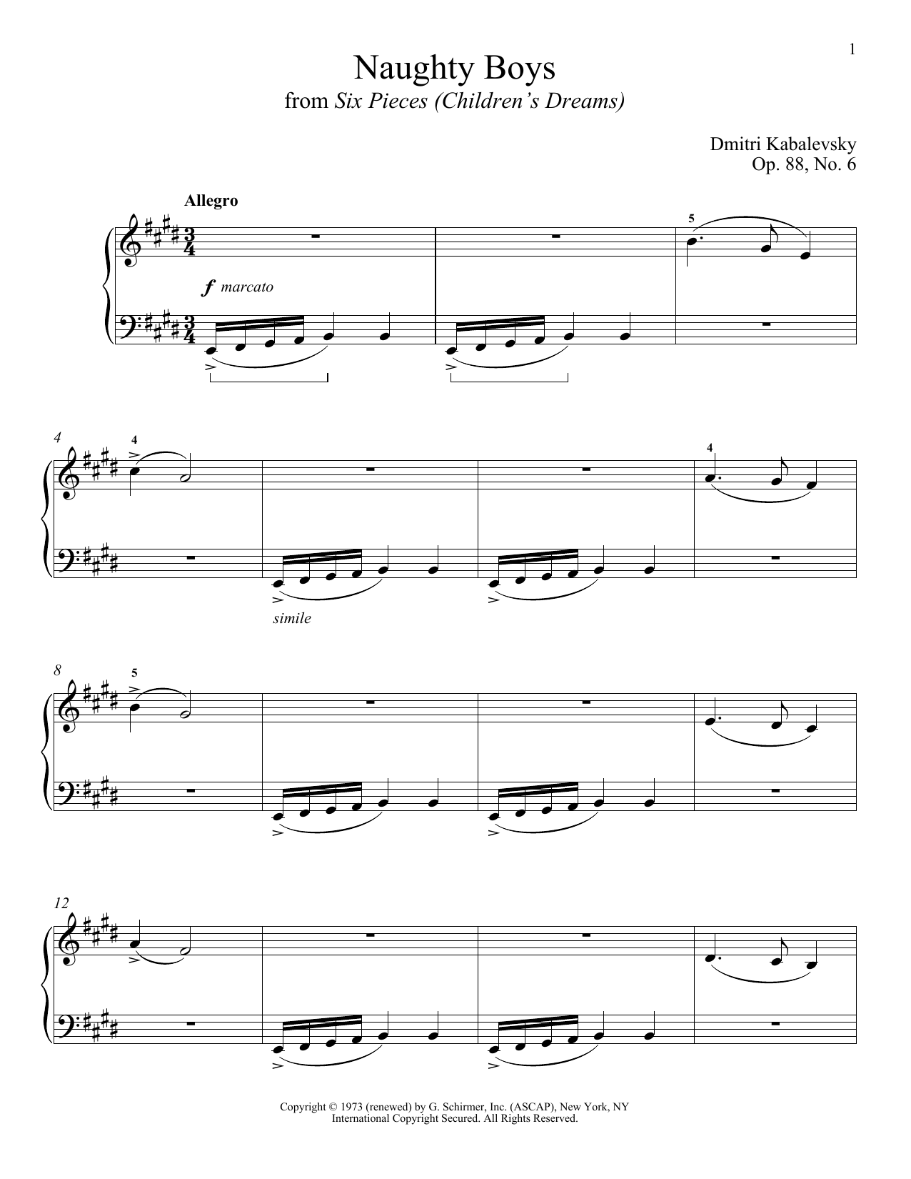 Dmitri Kabalevsky Naughty Boys, Op. 88, No. 6 sheet music notes and chords arranged for Piano Solo
