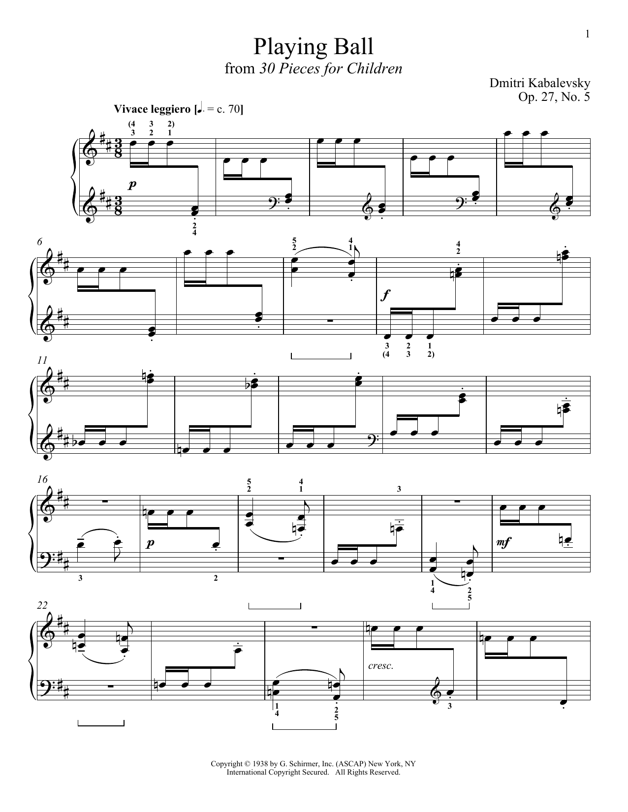 Dmitri Kabalevsky Playing Ball sheet music notes and chords arranged for Piano Solo